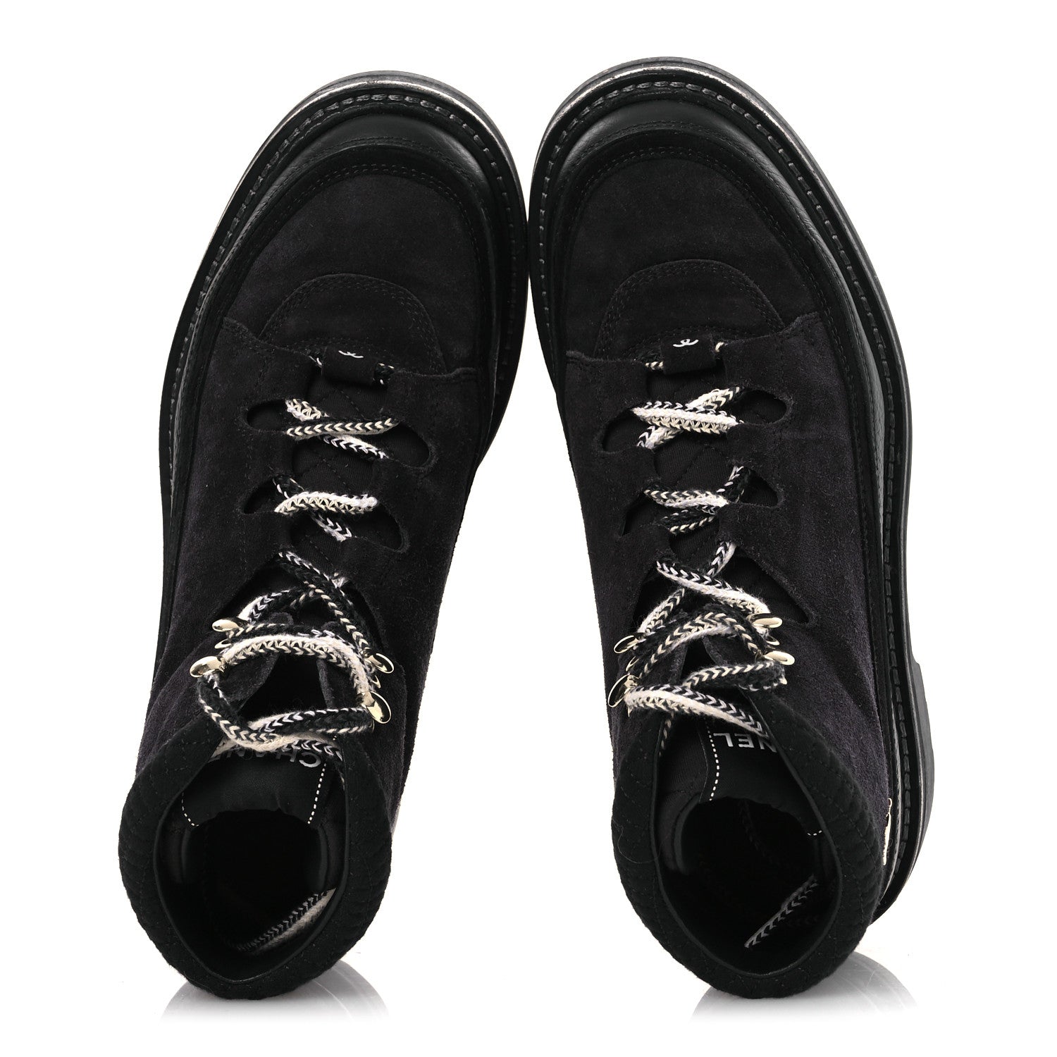 Suede Grained Calfskin CC Lace Up Boots 38 Black