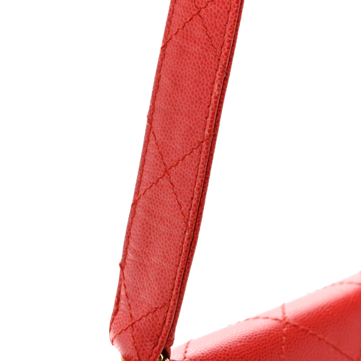 Caviar Stitched Flap Shoulder Bag Red
