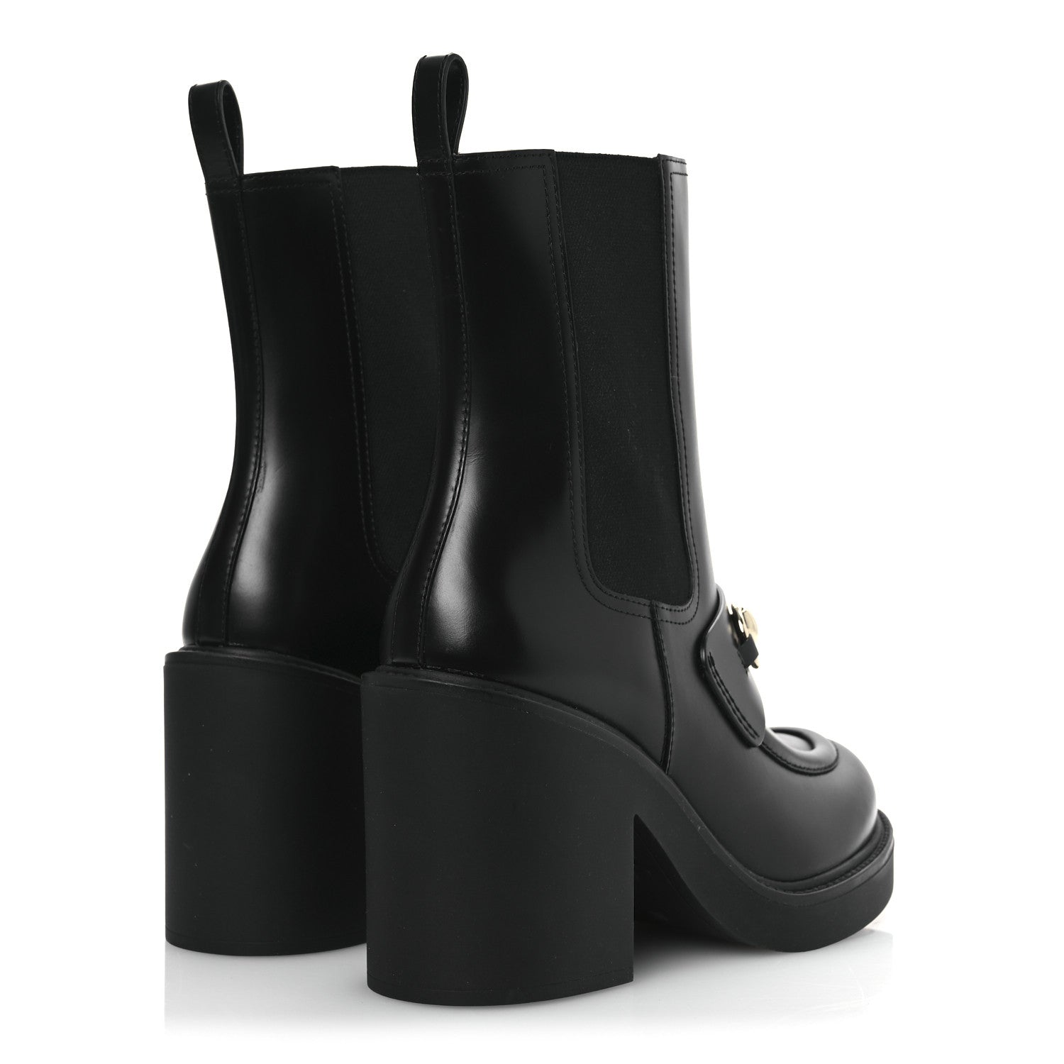 Calfskin Horsebit Ankle Boots 38 Black