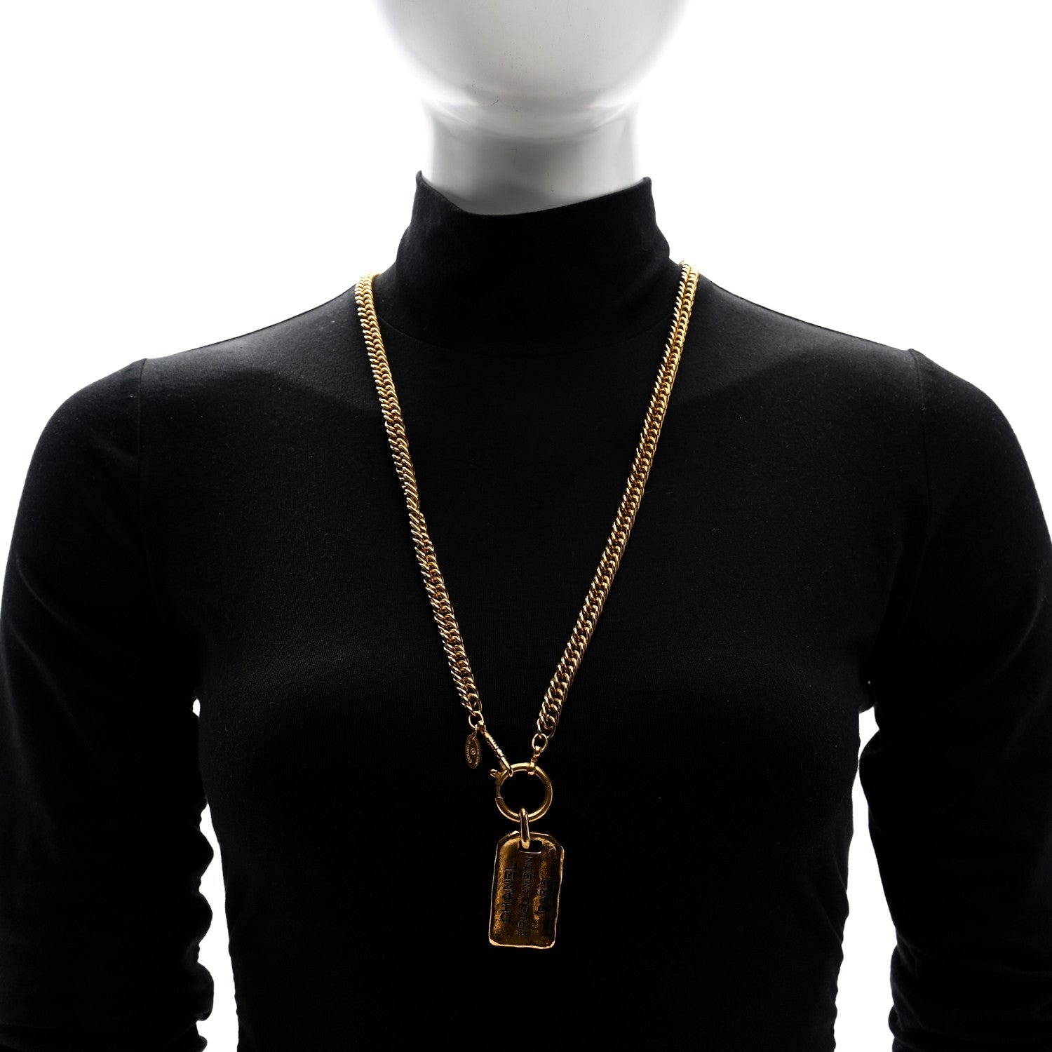 Metal ID Dog Tag Rue Cambon Necklace Gold