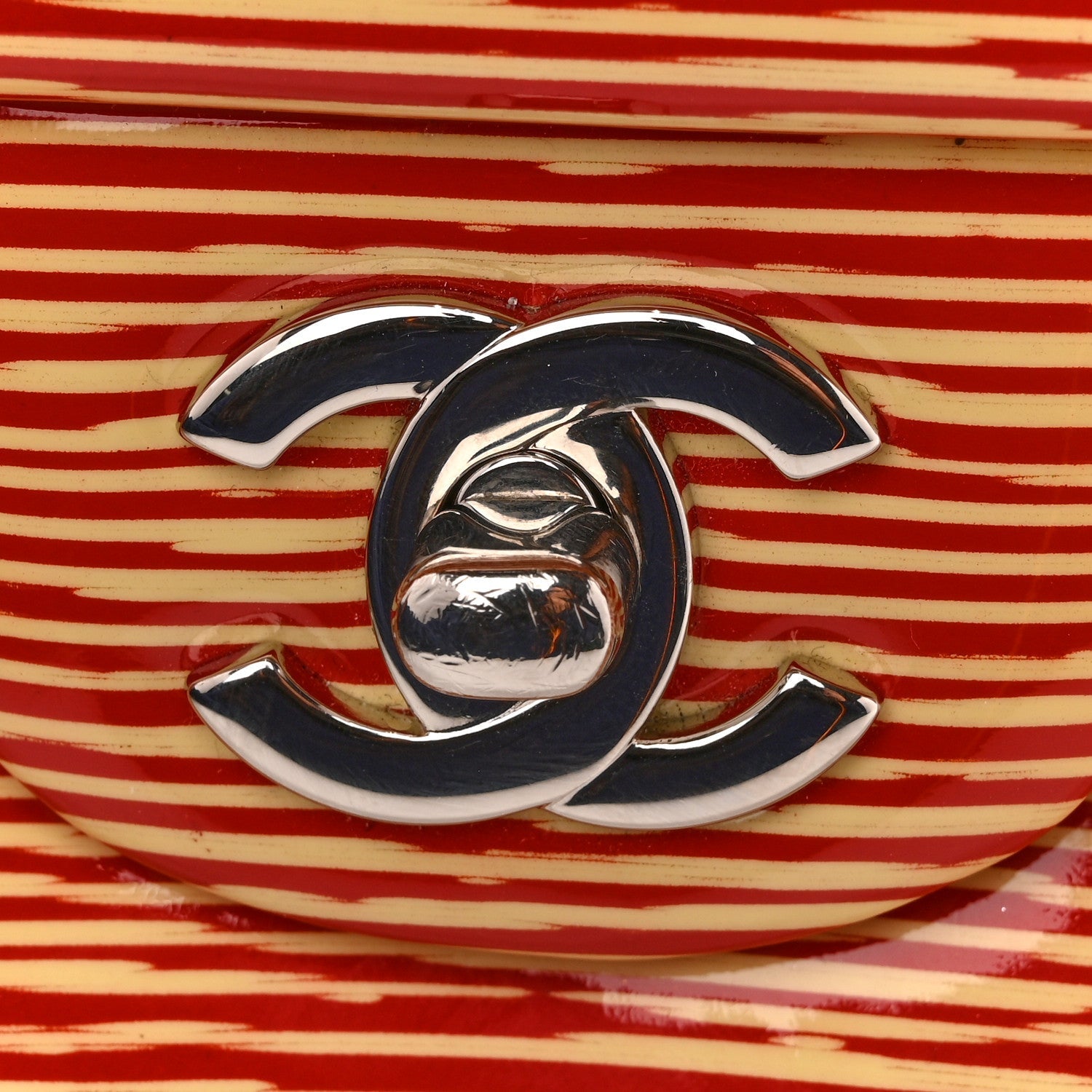 Patent Calfskin Striped Clutch With Chain Flap Red