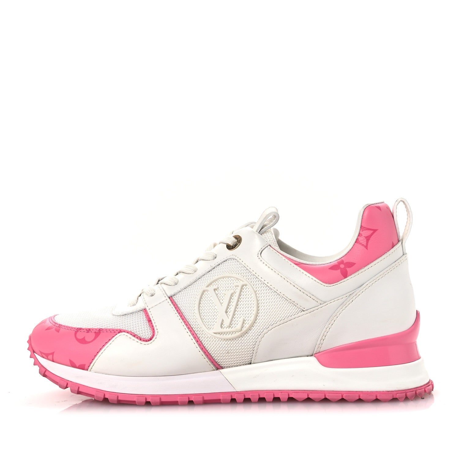 Calfskin Monogram Run Away Sneakers 38.5 White Pink