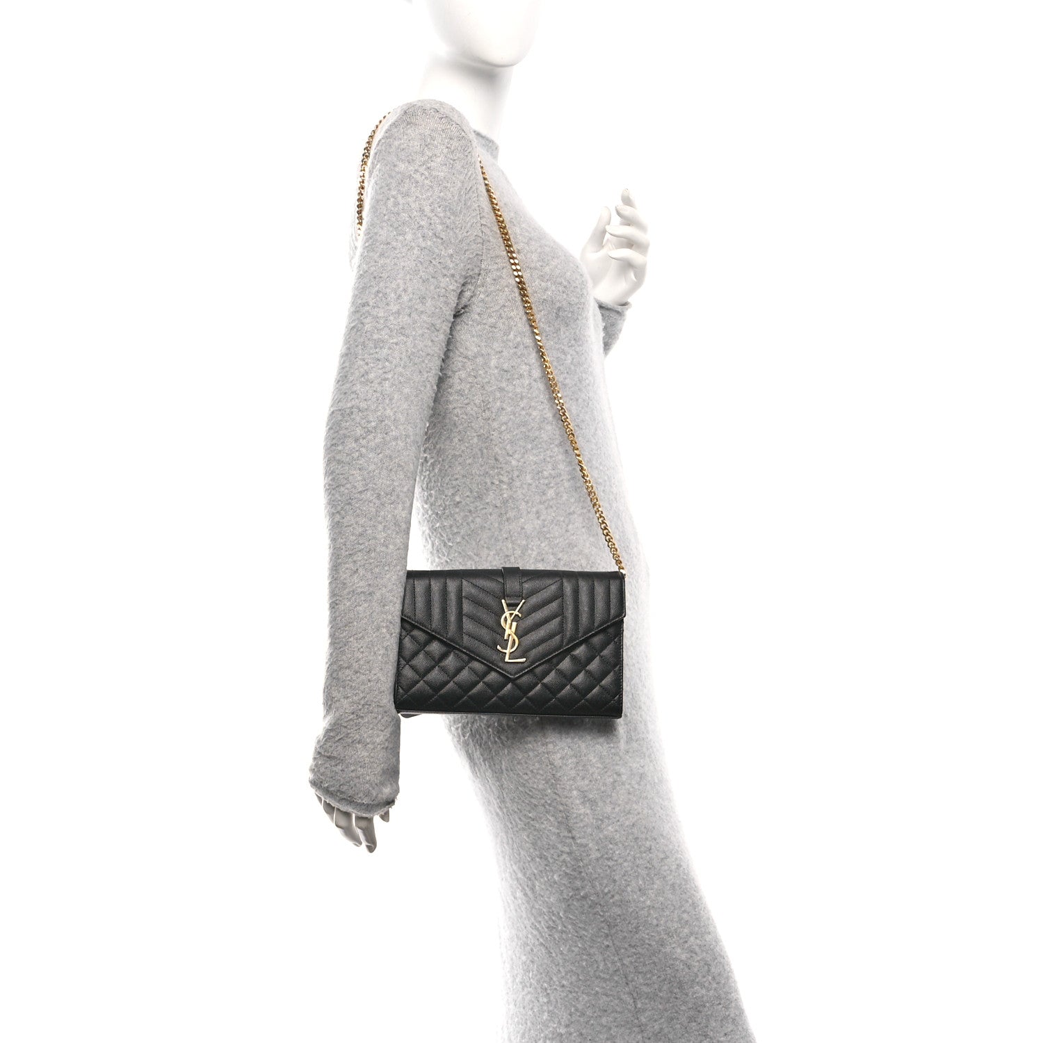 Grain De Poudre Mixed Matelasse Triquilt Monogram Chain Wallet Black