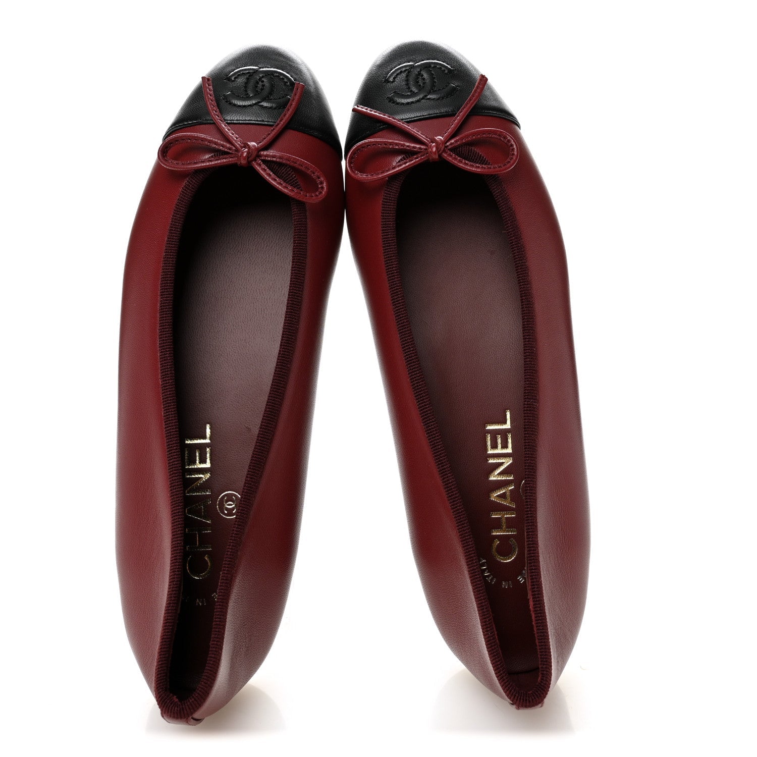 Lambskin Cap Toe CC Ballerina Flats 37 Burgundy Black