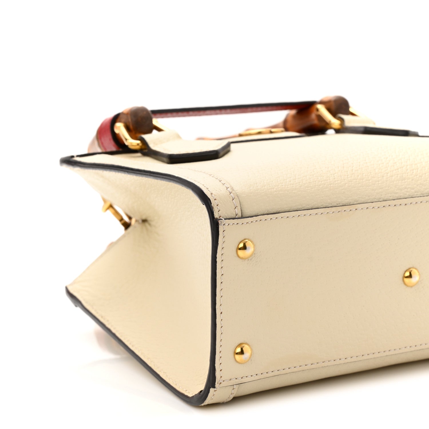 Textured Dollar Calfskin Web Mini Diana Tote Bag Mystic White