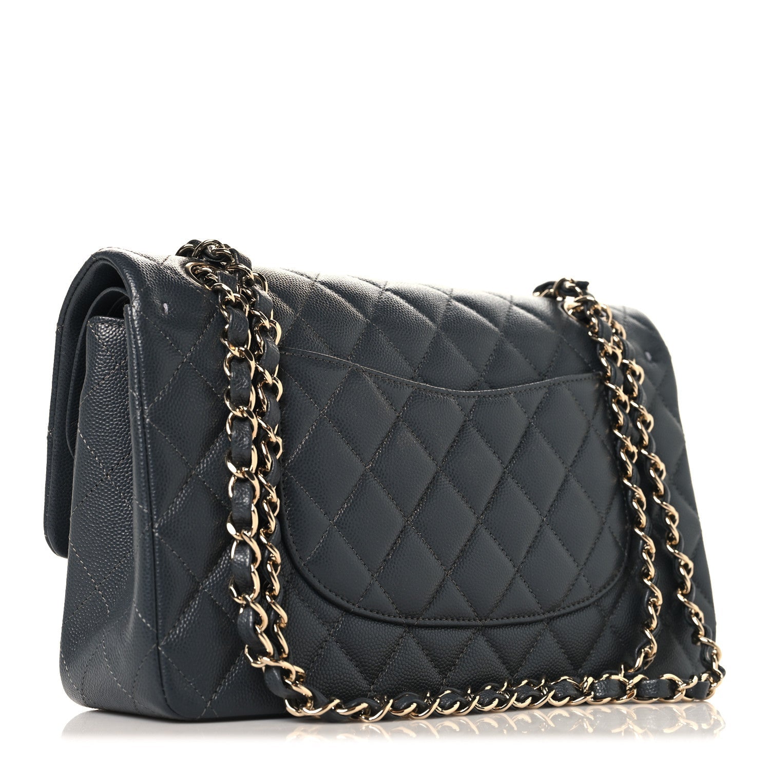 Caviar Quilted Medium Double Flap Dark Grey