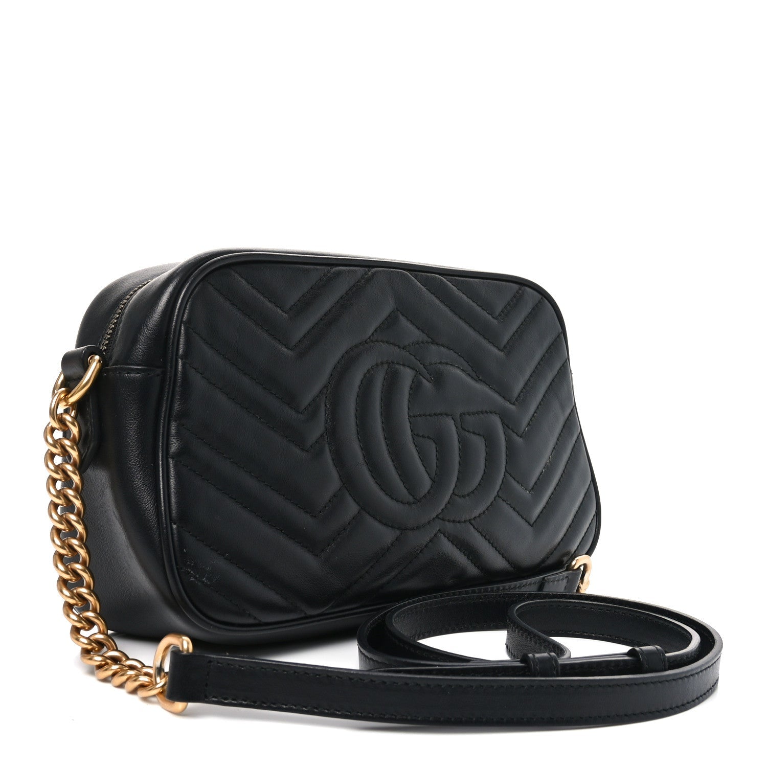 Calfskin Matelasse Small GG Marmont Chain Shoulder Bag Black
