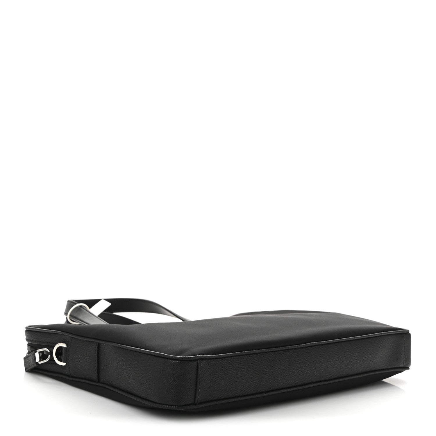 Re-Nylon Saffiano Metal Triangle Logo Briefcase Black