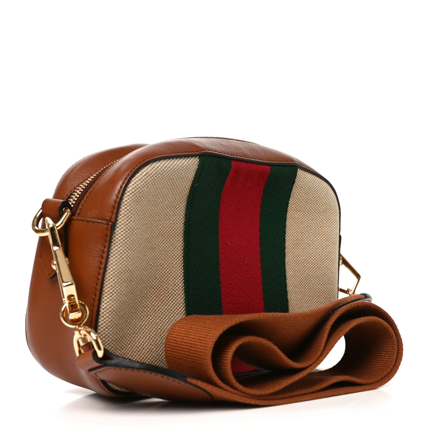 Vintage Canvas Web Shoulder Bag Sand Cuir