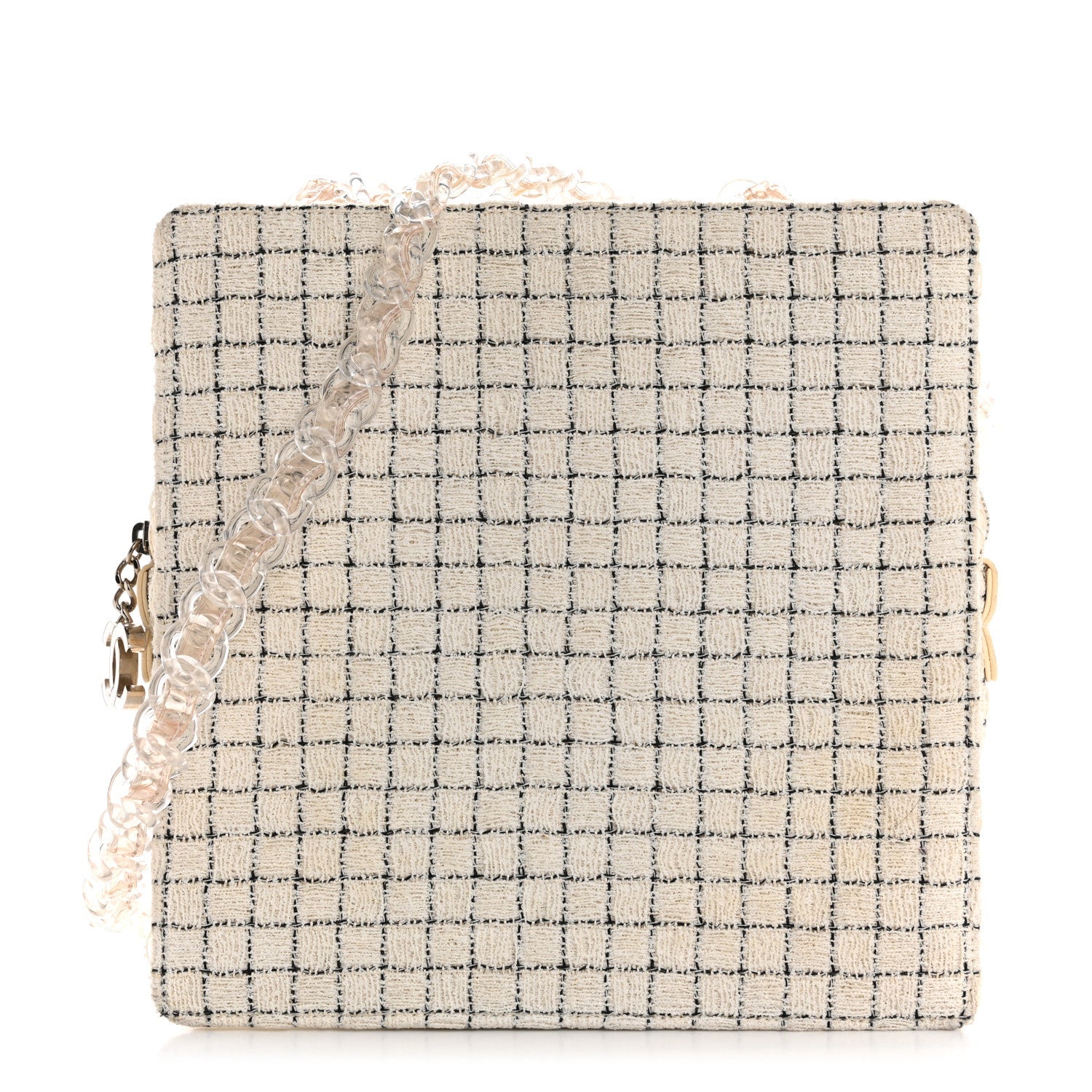 Tweed Resin Small Zipped Shopping Bag White Black