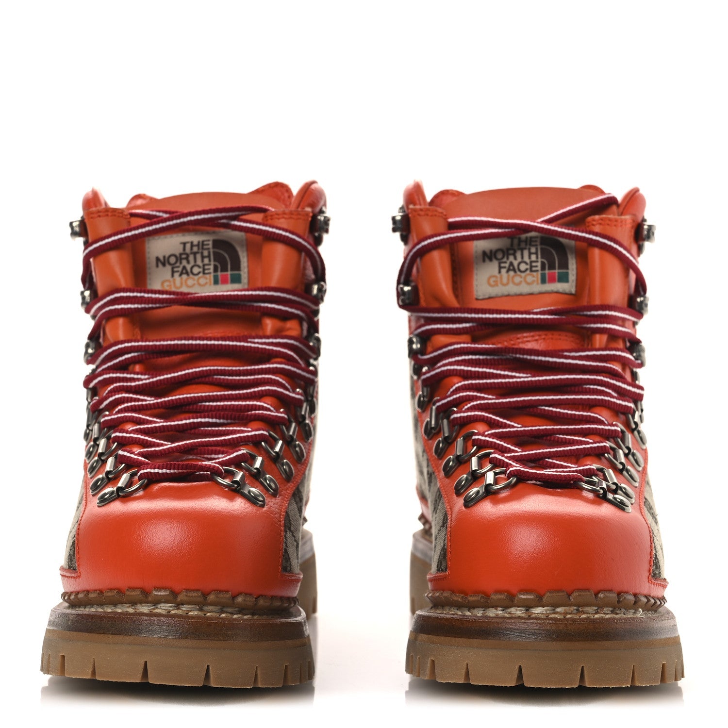 X THE NORTH FACE Monogram Textured Calfskin Hiking Ankle Boots 37 Beige Ebony Deep Orange