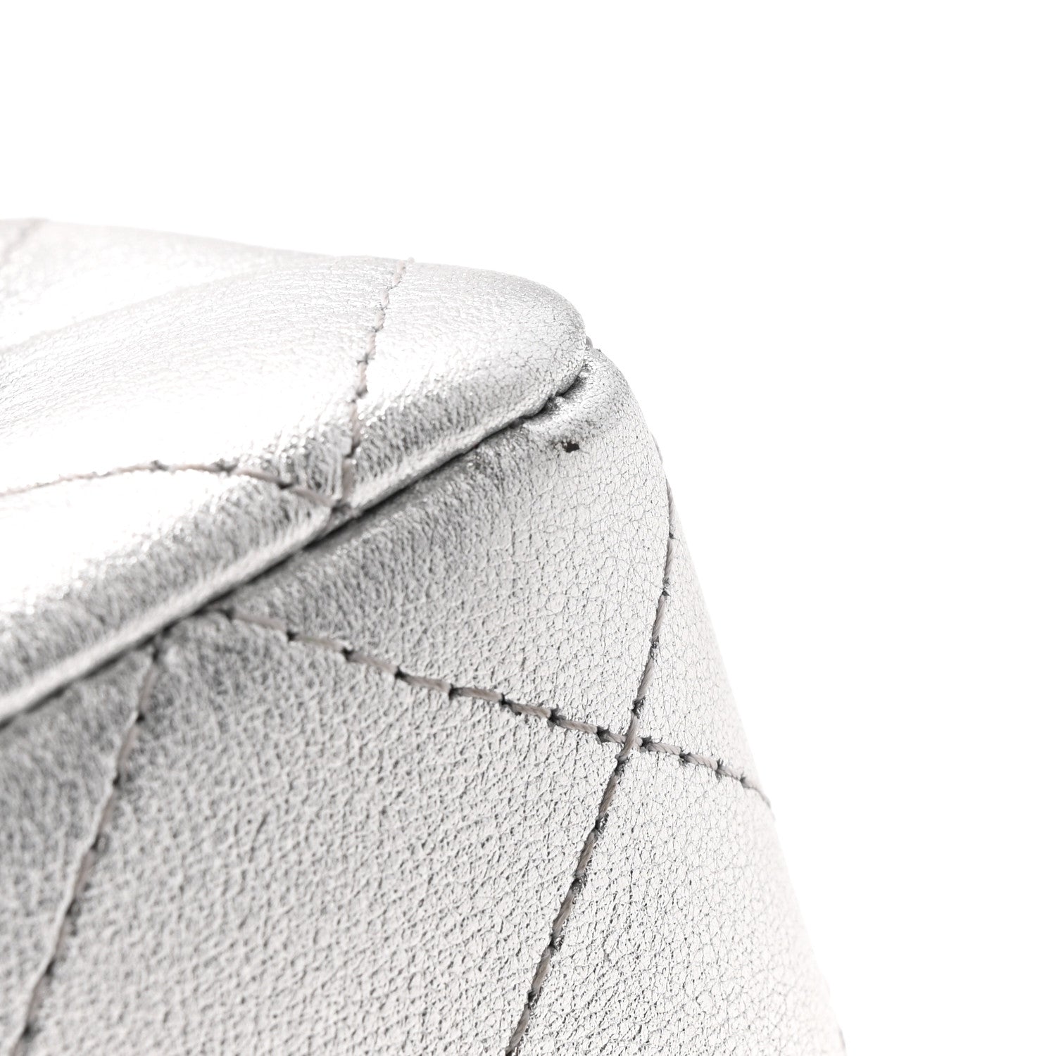 Metallic Calfskin Quilted Mini Rectangular Flap Silvery