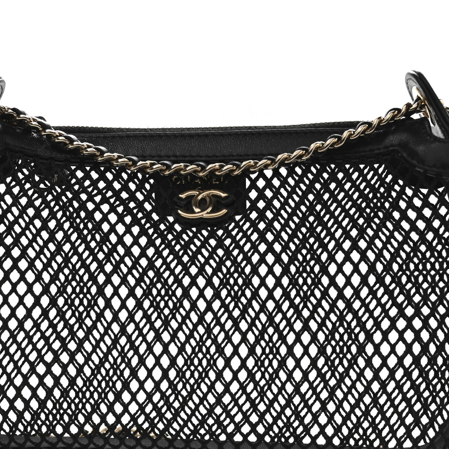 Mesh Shiny Lambskin Clutch With Chain  Black