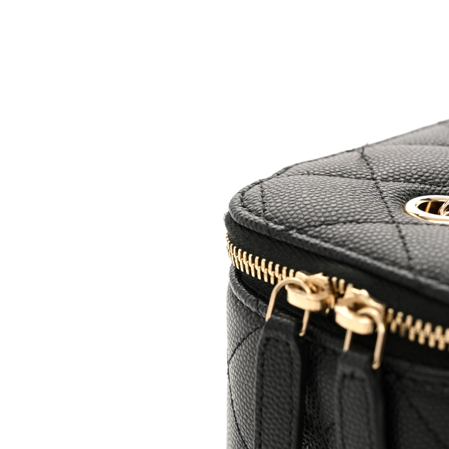 Caviar Quilted Small Vanity Case With Chain Black