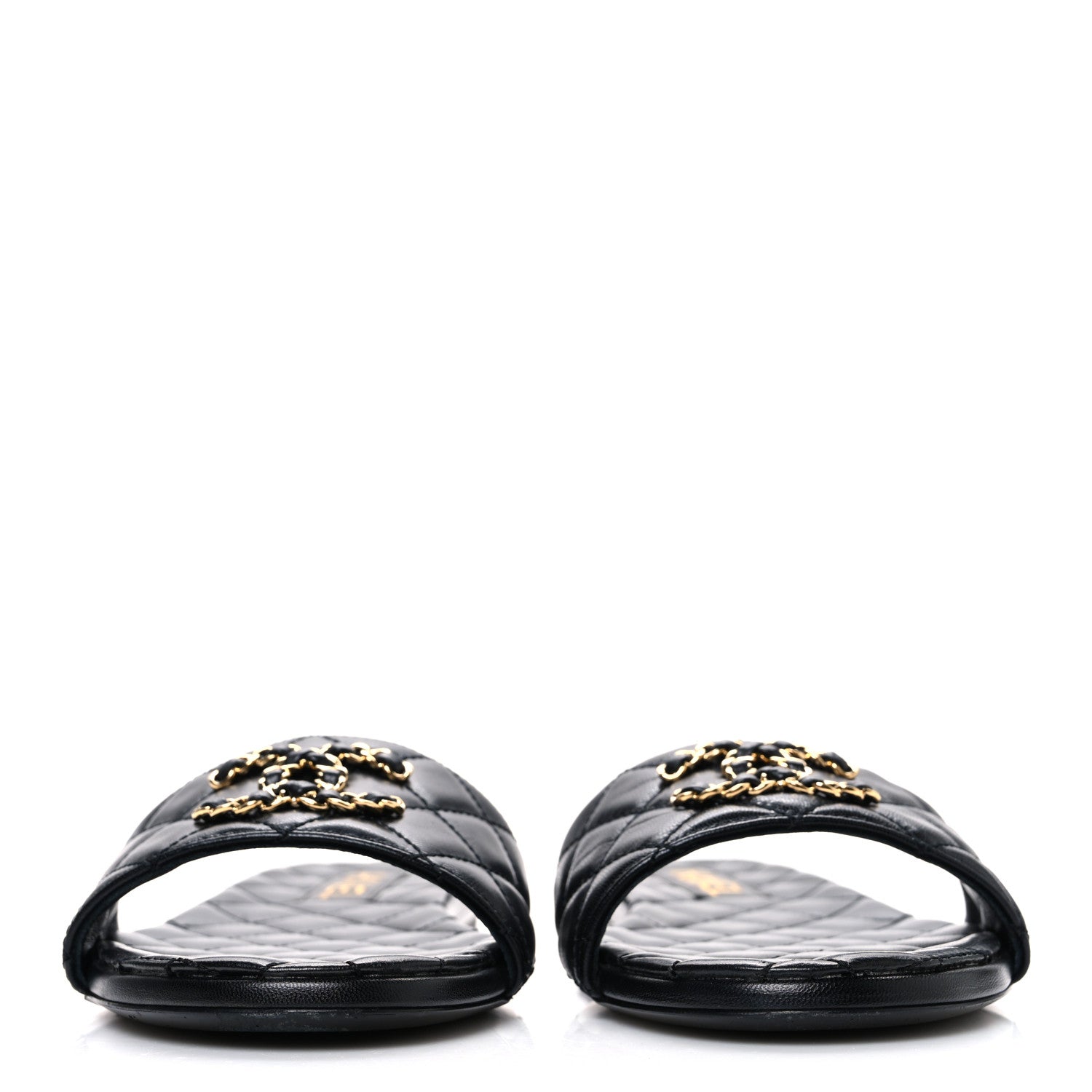 Shiny Goatskin Quilted CC Mules Sandals 40 Black