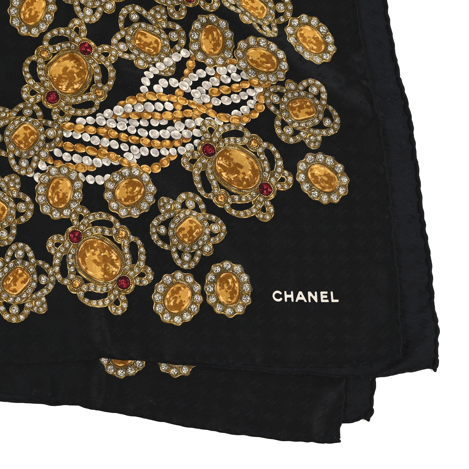 Silk CC Gripoix Pearls Square Scarf Black