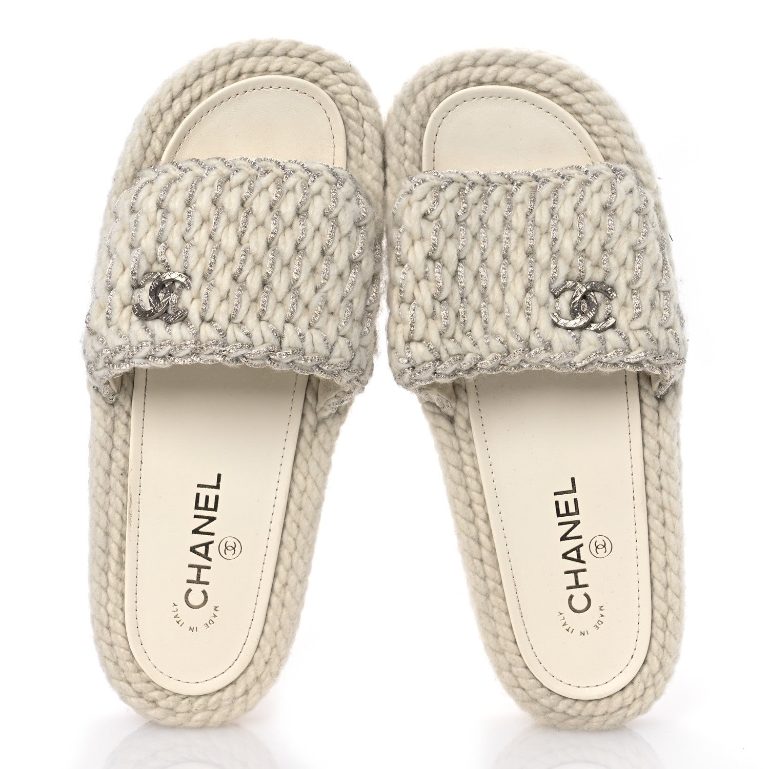 Braided Knit CC Mules 40 Ecru