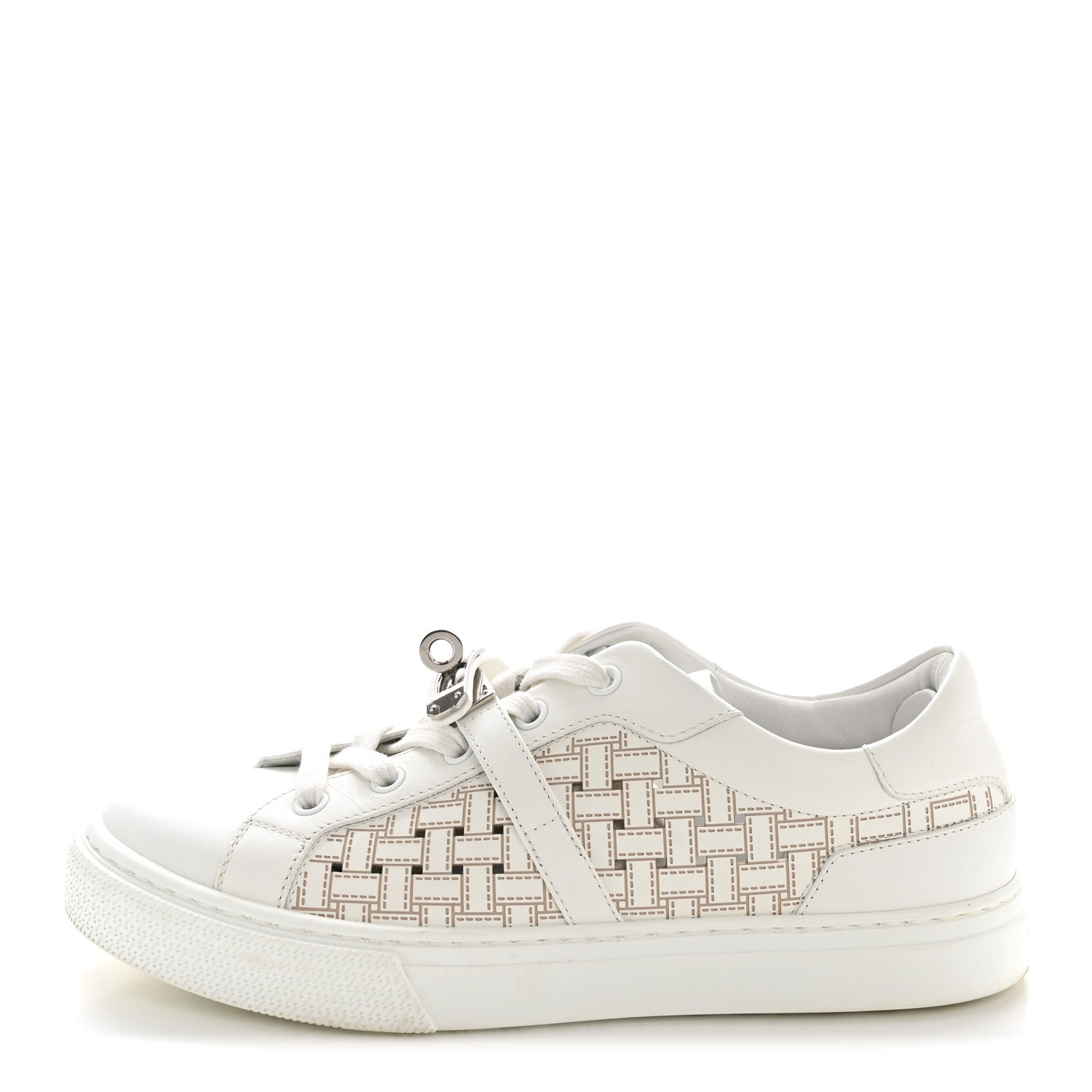 Calfskin Perforated Mosaic Day Sneakers 37.5 White