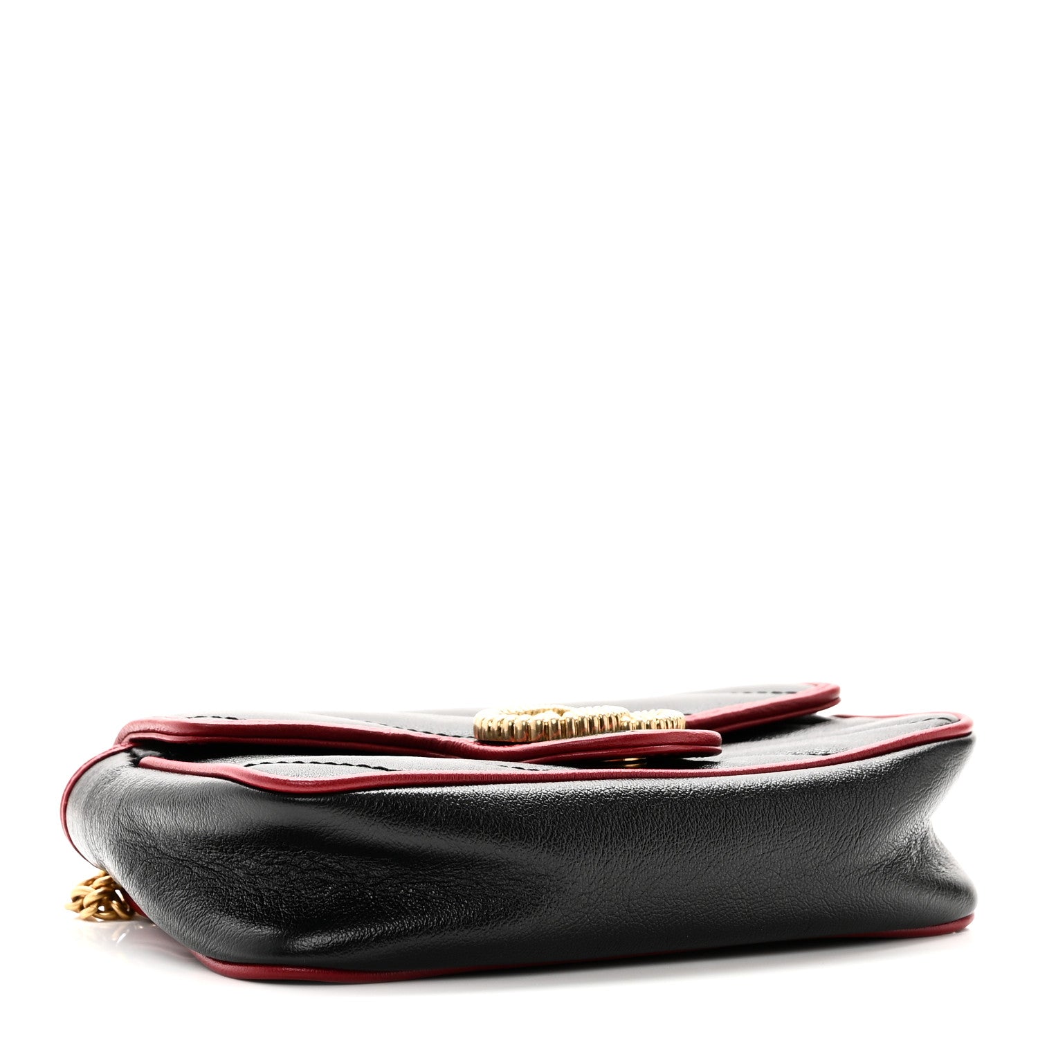 Vintage Effect Calfskin Matelasse Diagonal Super Mini Torchon GG Marmont Shoulder Bag Black Romantic Cherry