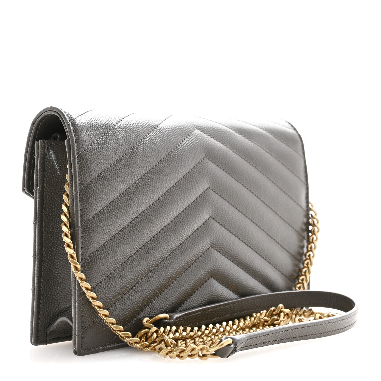 Grain De Poudre Matelasse Chevron Monogram Envelope Chain Wallet Pebble