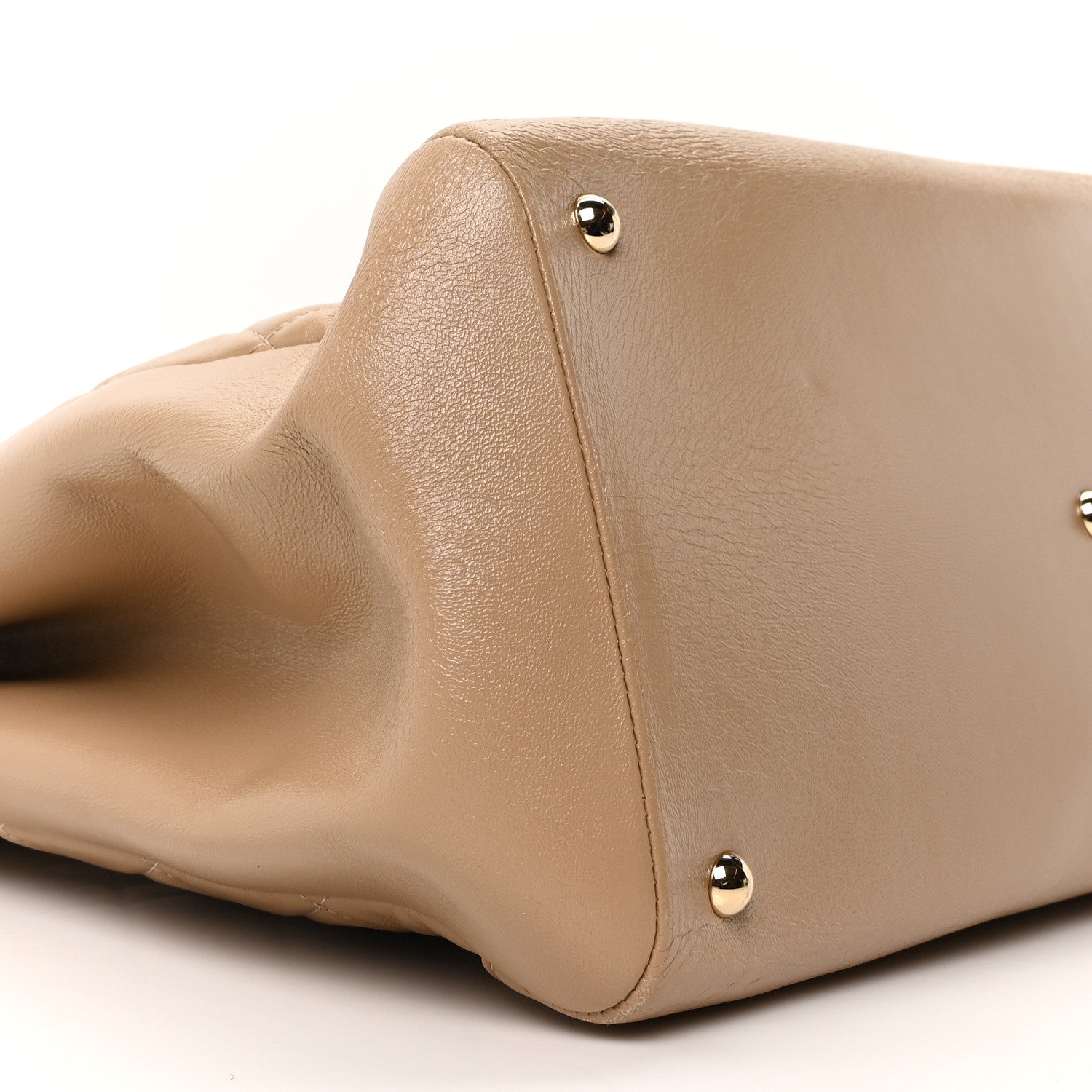 Shiny Crumpled Calfskin Quilted Large 31 Shopping Bag Beige