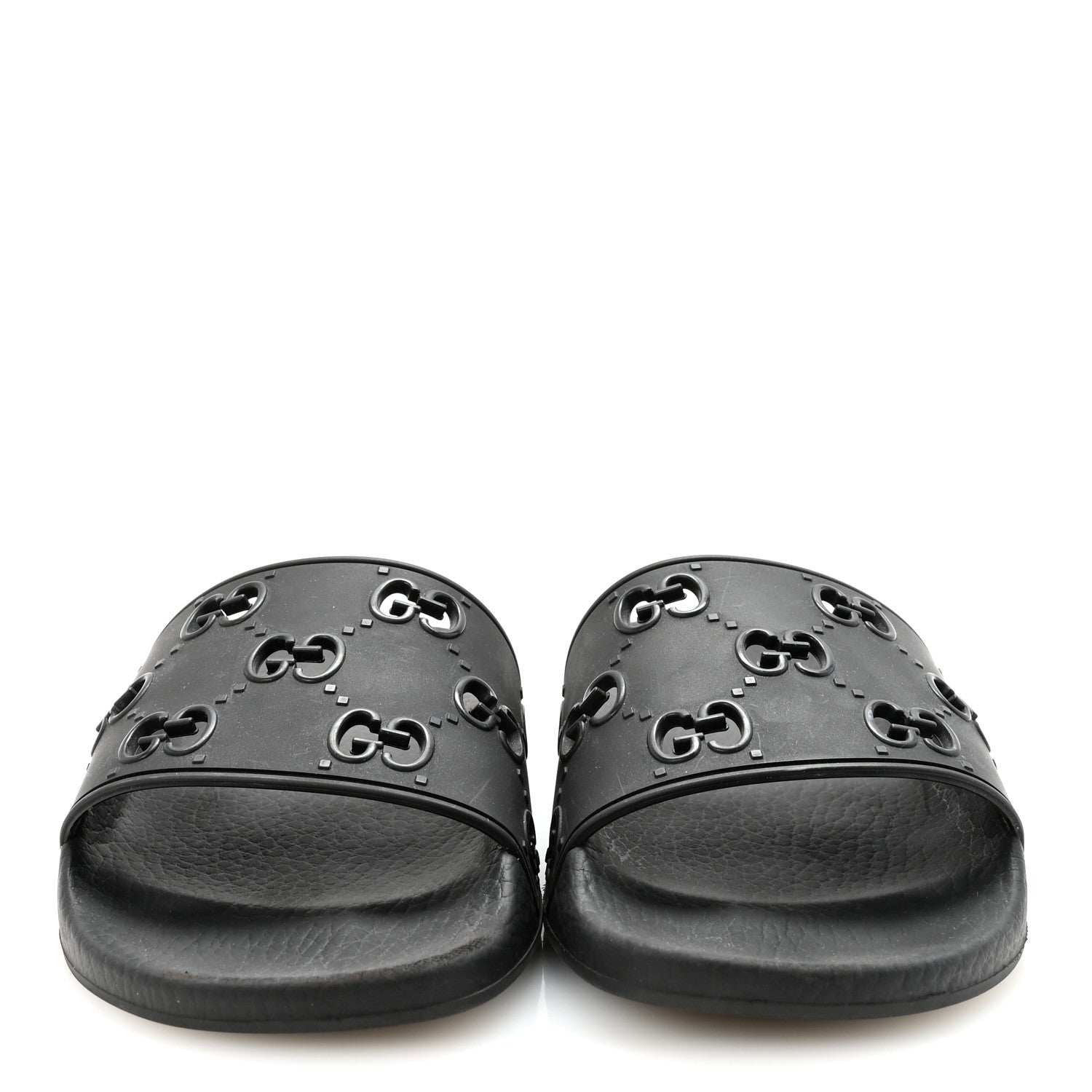 Rubber GG Monogram Perforated Womens Slide Sandals 37 Black