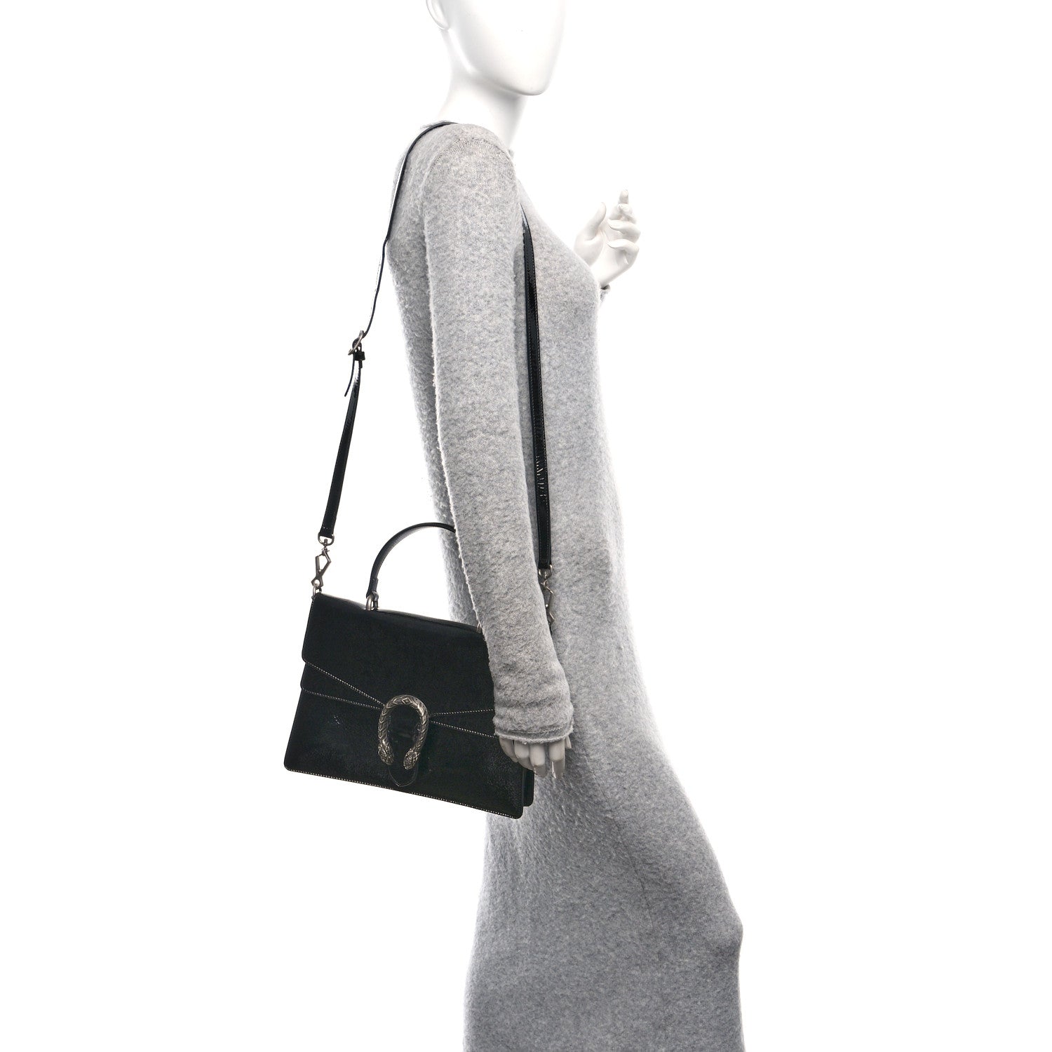 Crinkled Patent Medium Dionysus Top Handle Bag Black