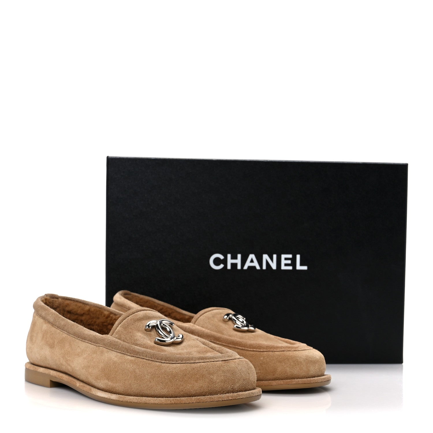 Suede Calfskin CC Loafers 36 Dark Beige