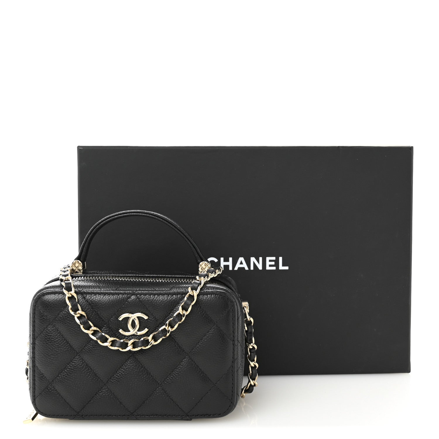 Caviar Quilted Small Top Handle Vanity Case Black