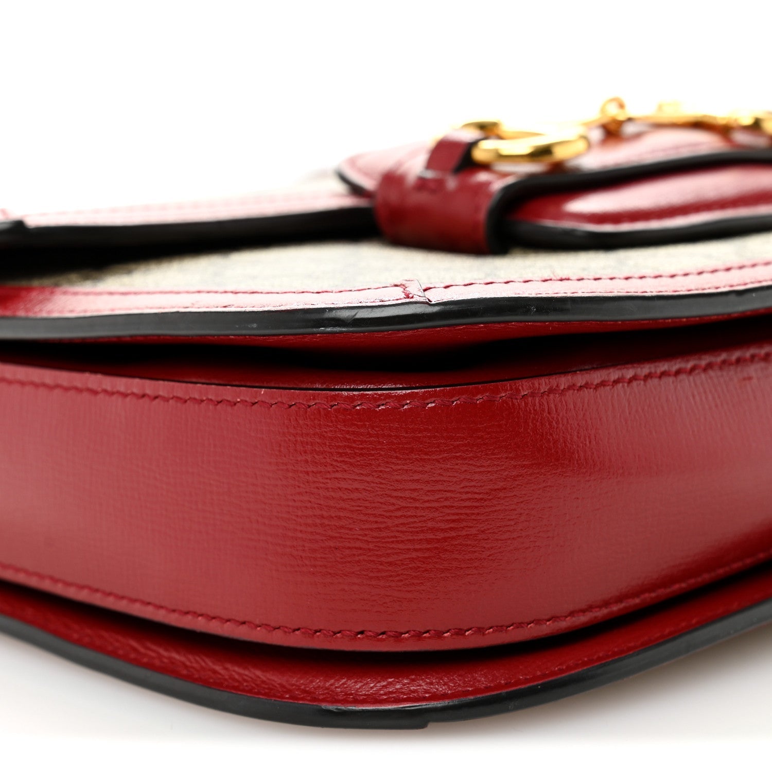 GG Supreme Monogram Azalea Calfskin Horsebit 1955 Shoulder Bag Beige Ebony New Cherry Red