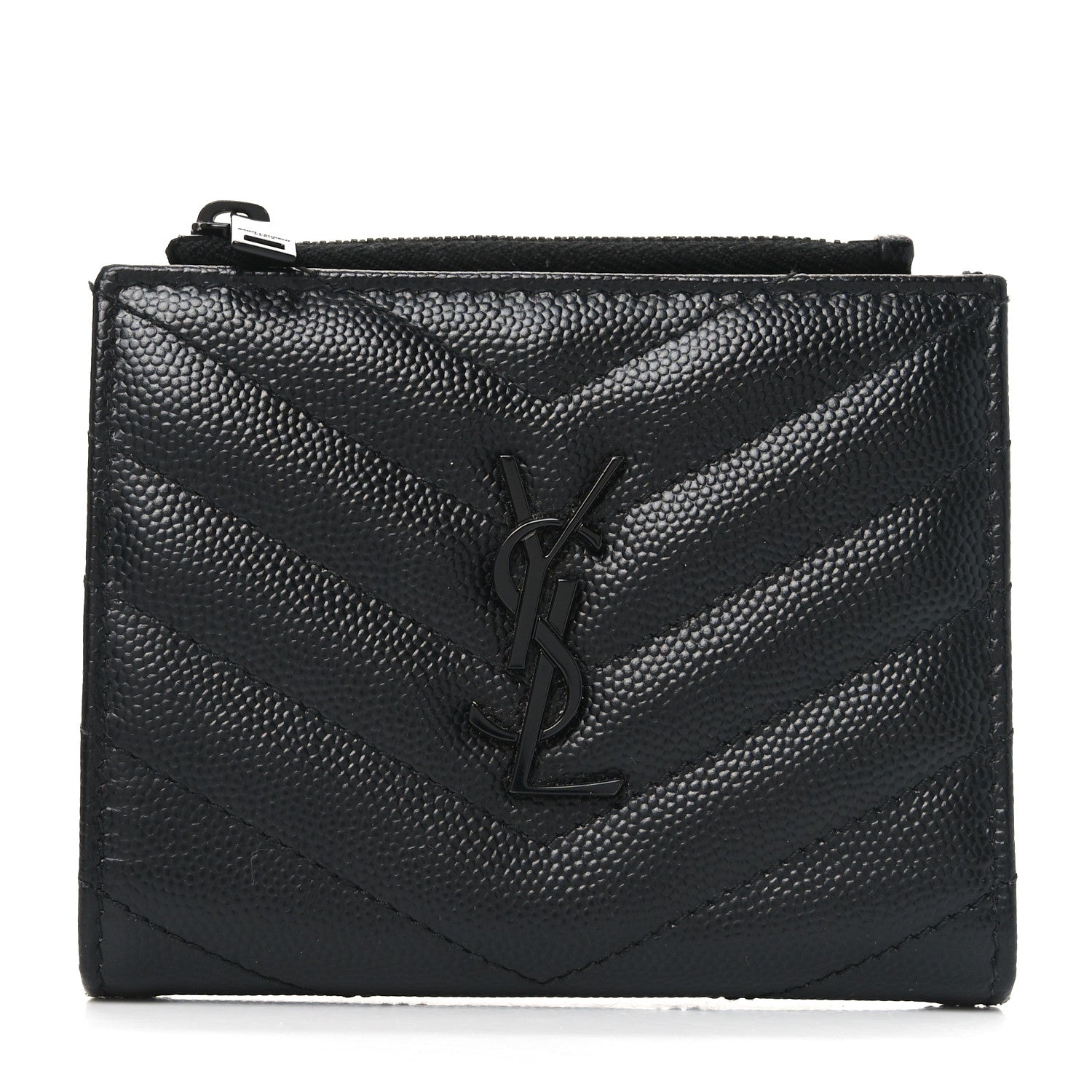 Grain De Poudre Matelasse Chevron Monogram Zipped Card Case Black