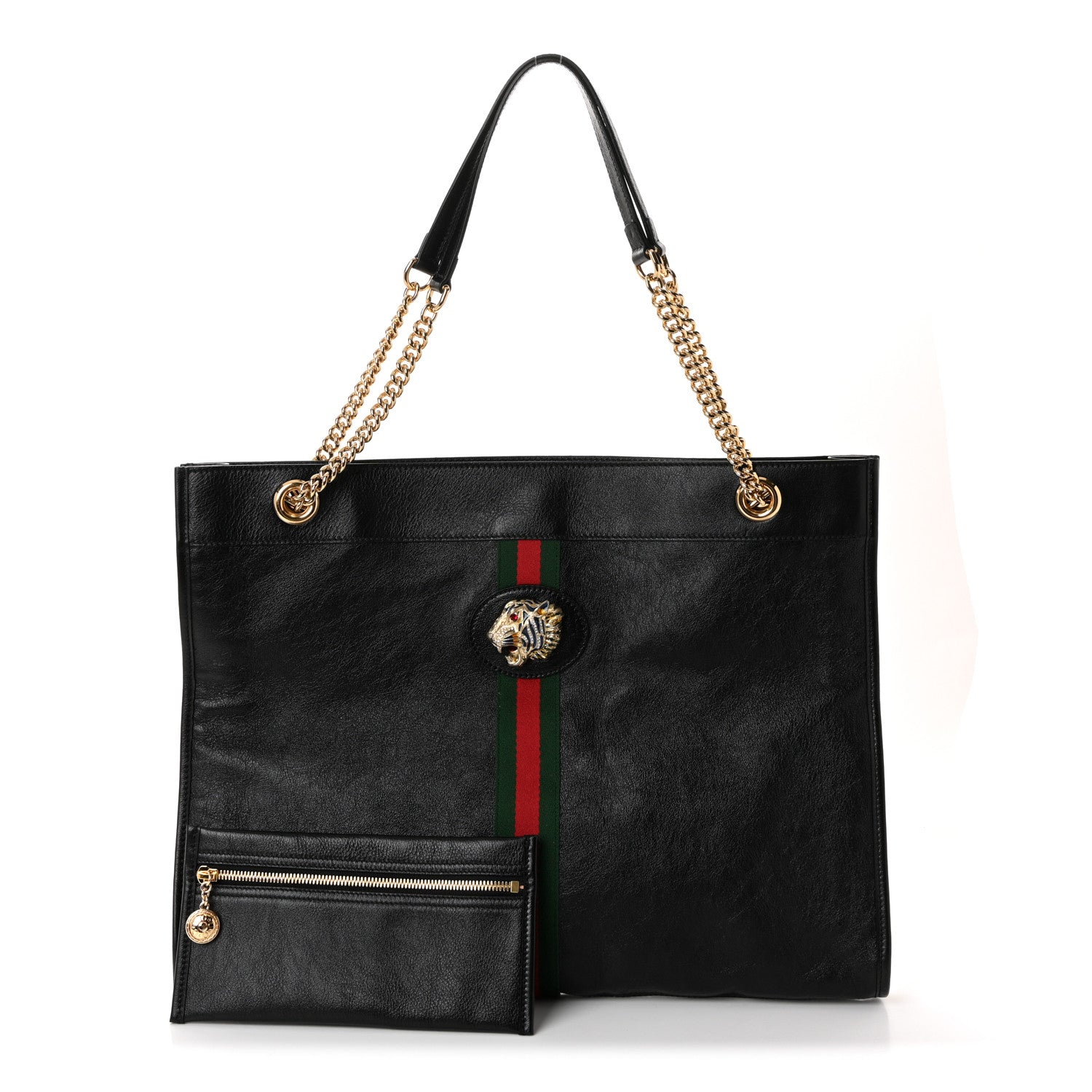 Calfskin Large Rajah Chain Tote Black