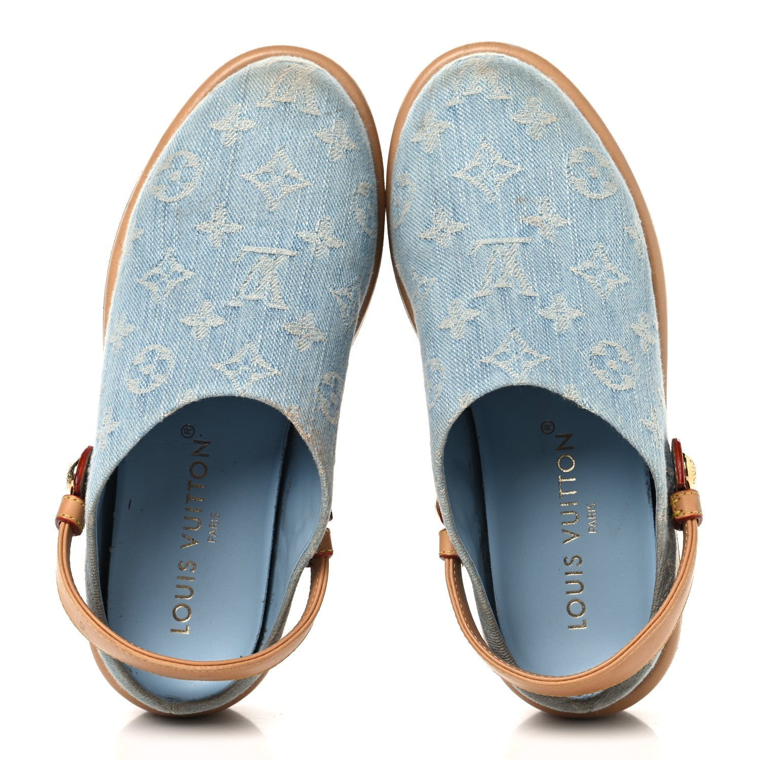 Monogram Washed Denim Aspen Platform Clog Mules 36 Blue