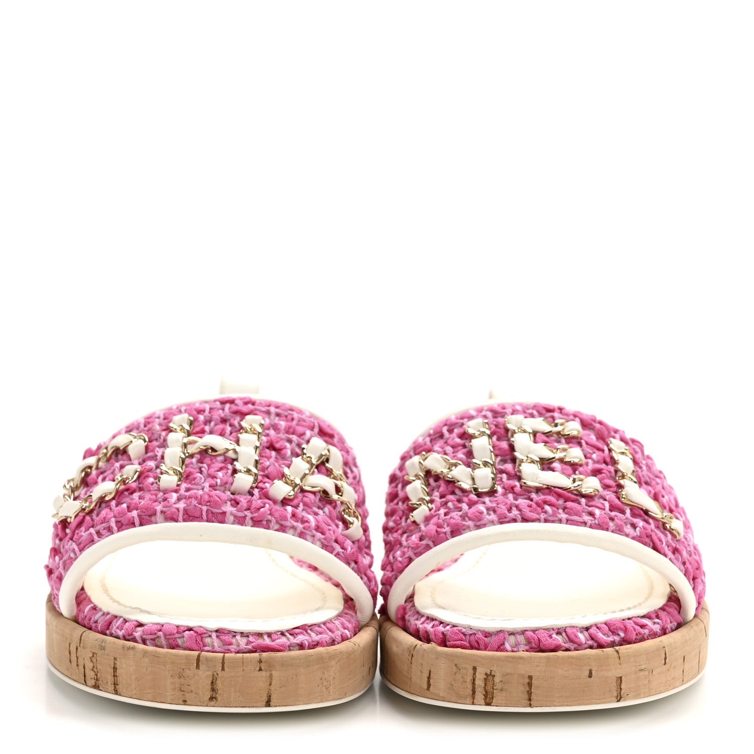 Tweed Cork Mule Sandal 36 Pink White