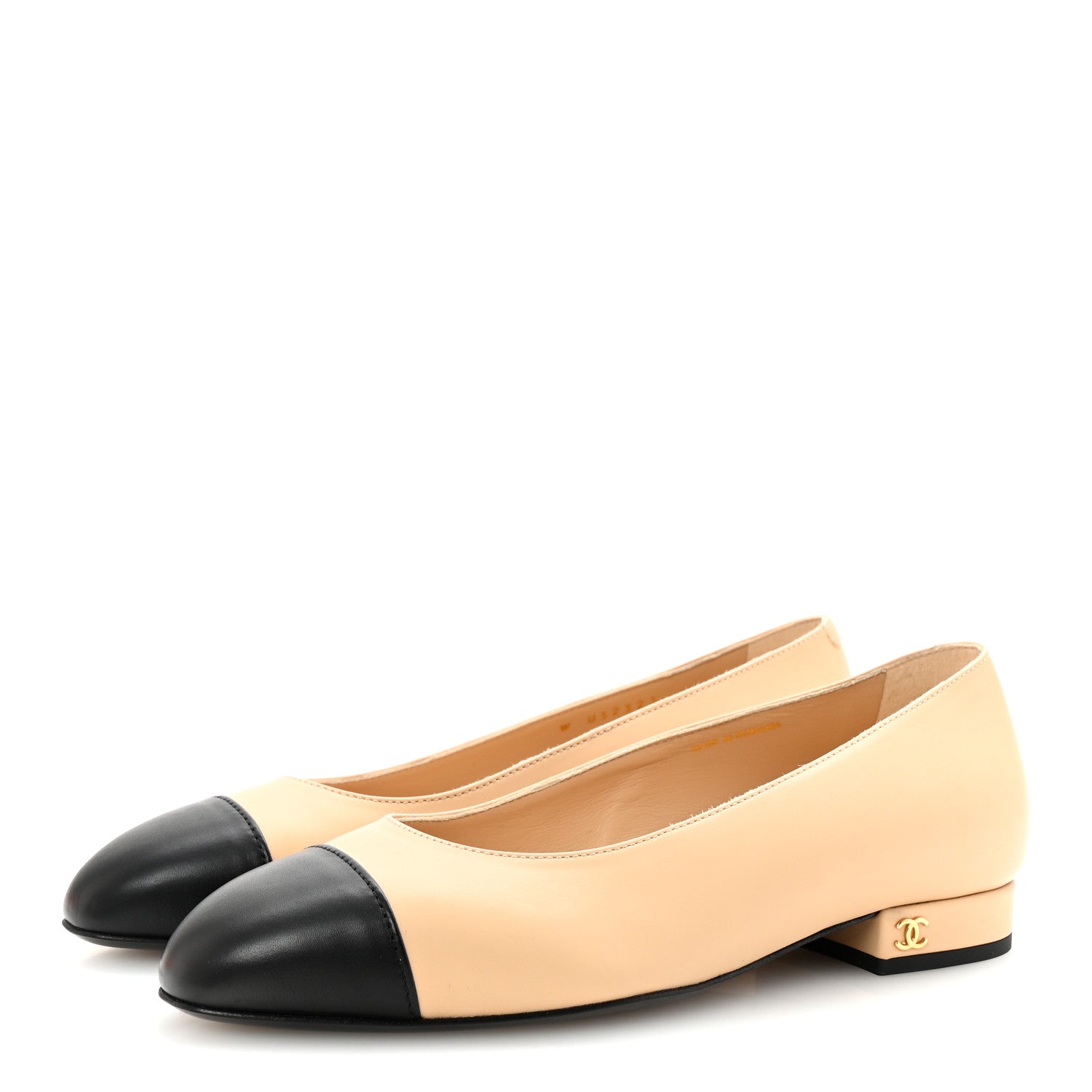 Lambskin Cap Toe CC Uniform Ballerina Flats 35 Beige Black