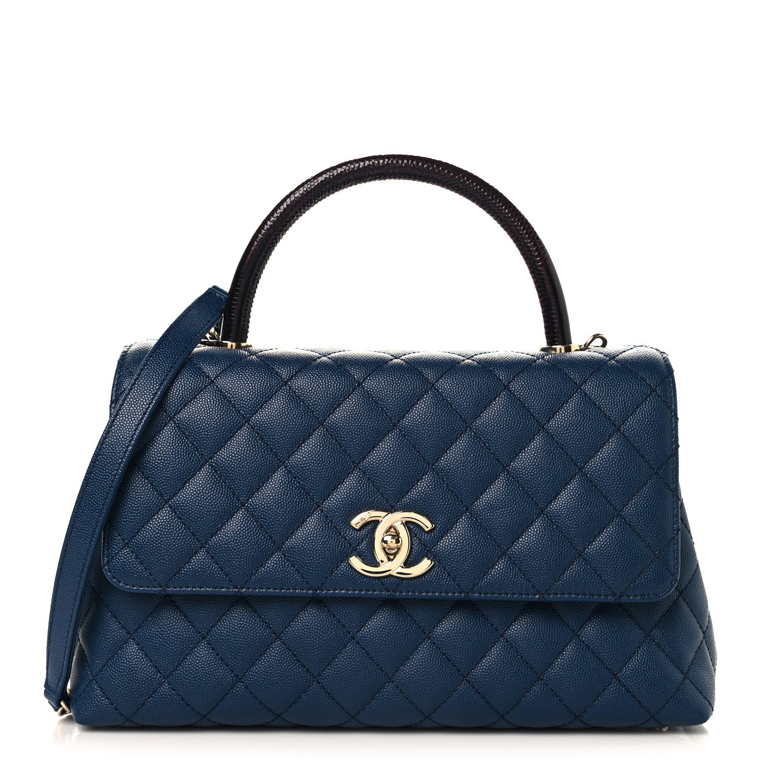 Caviar Lizard Embossed Quilted Small Coco Handle Flap Dark Blue