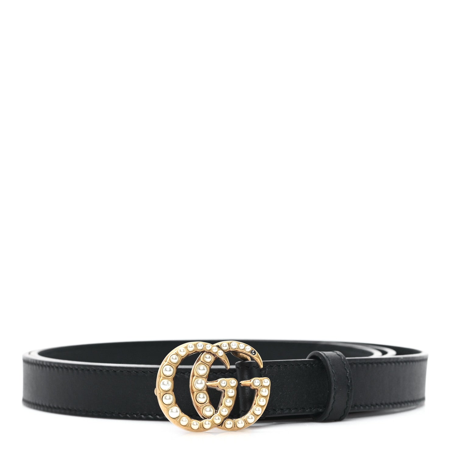 Moon Calfskin Pearl Double G 20mm Belt 100 40 Black Cream