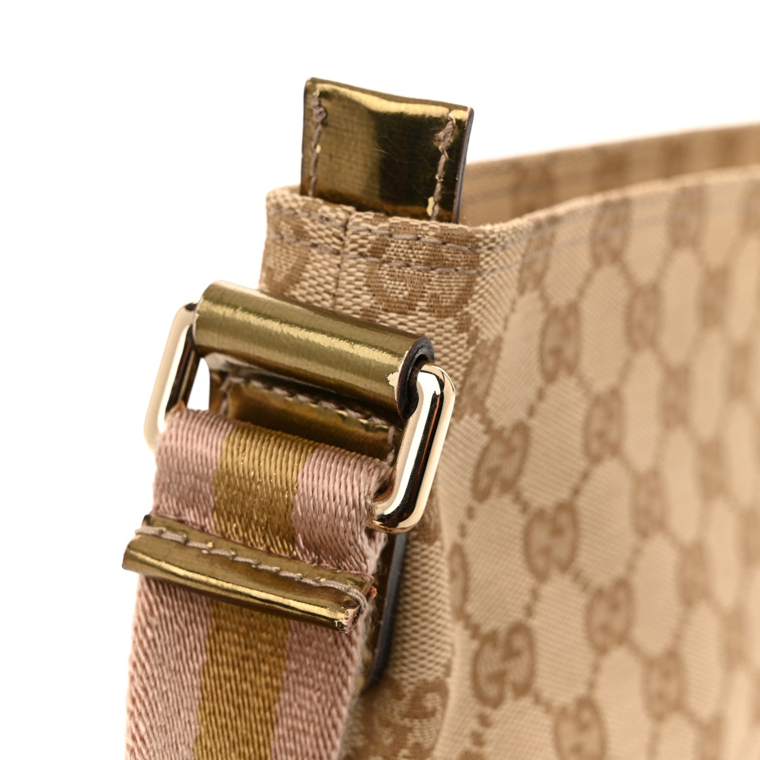 Metallic Monogram Web Small Flat Messenger Crossbody Pink Gold