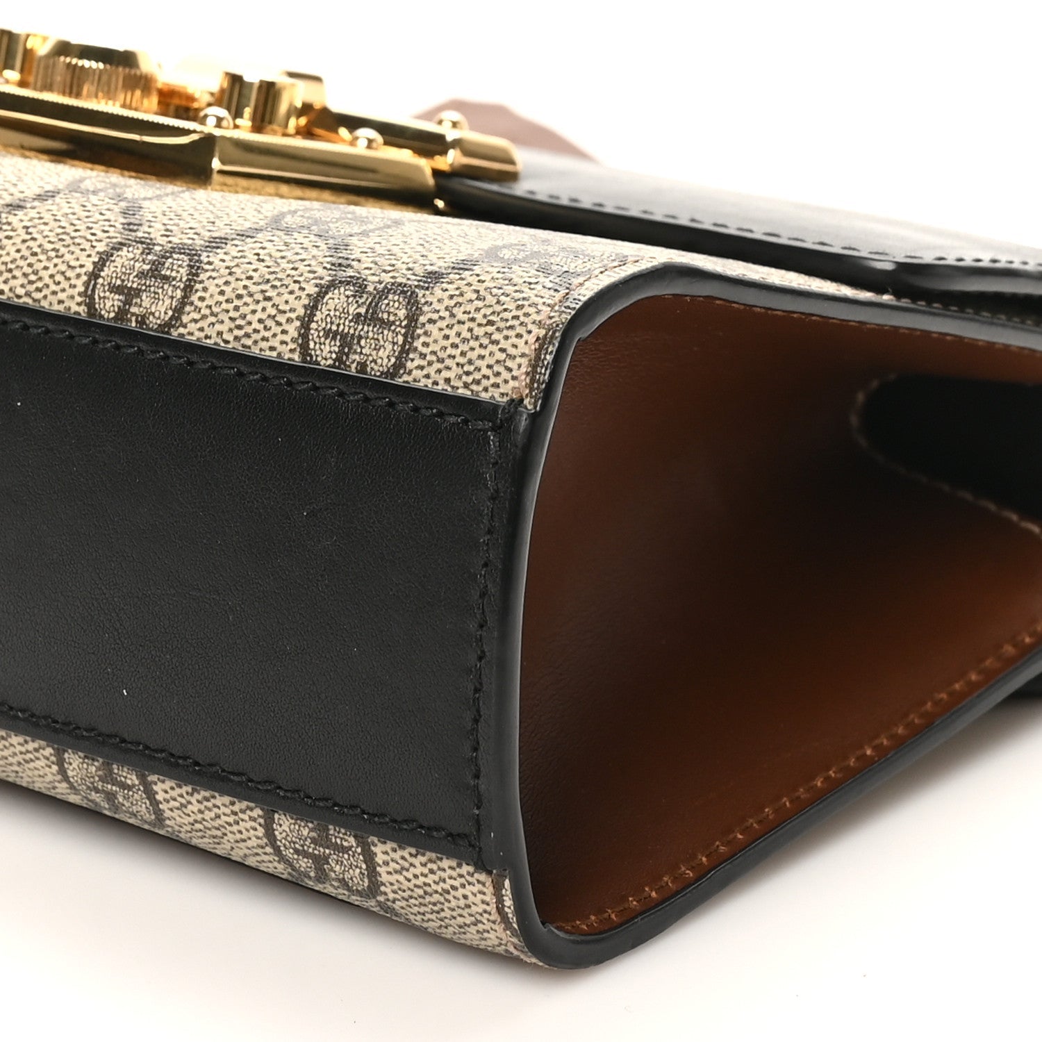 GG Supreme Monogram Calfskin Small Padlock Shoulder Bag Beige Black Cuir