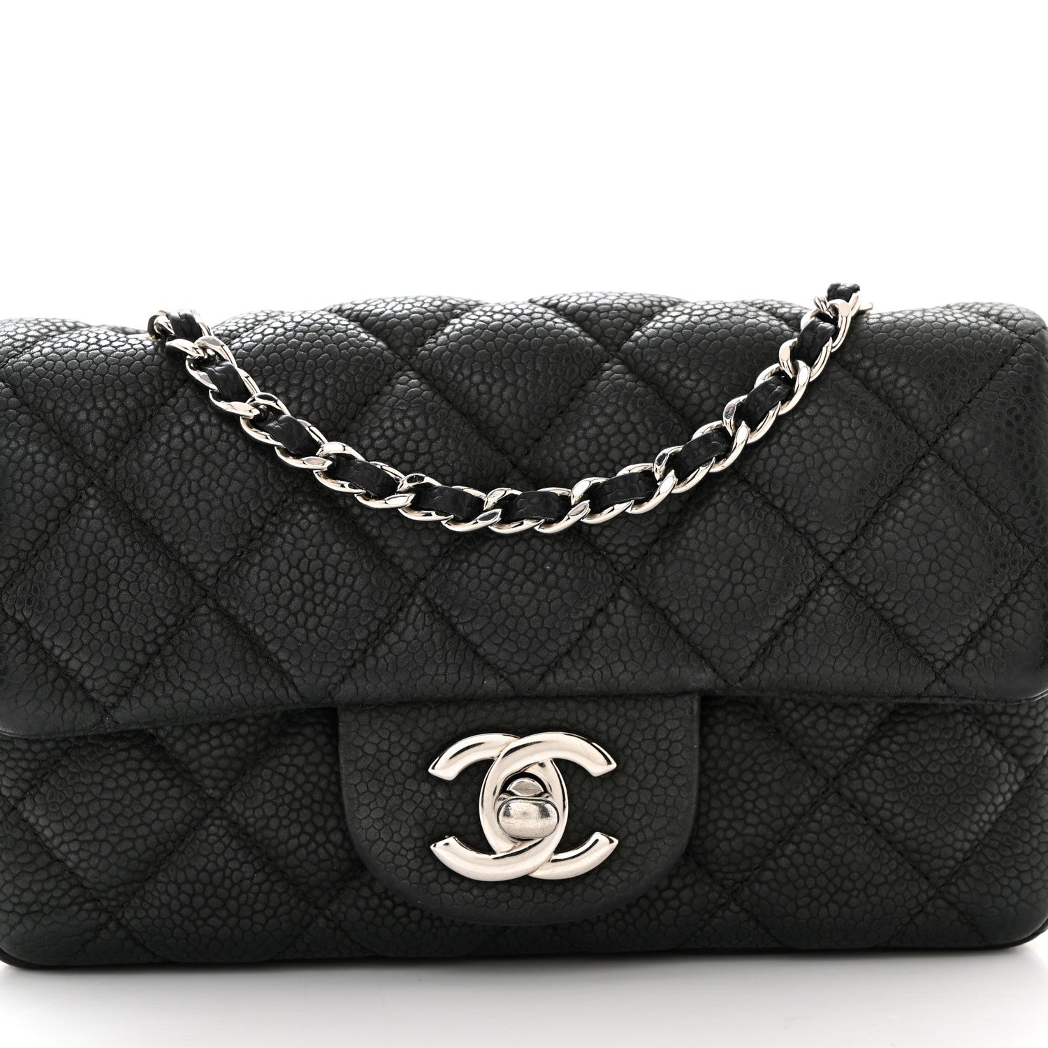 Iridescent Caviar Quilted Extra Mini Flap Black