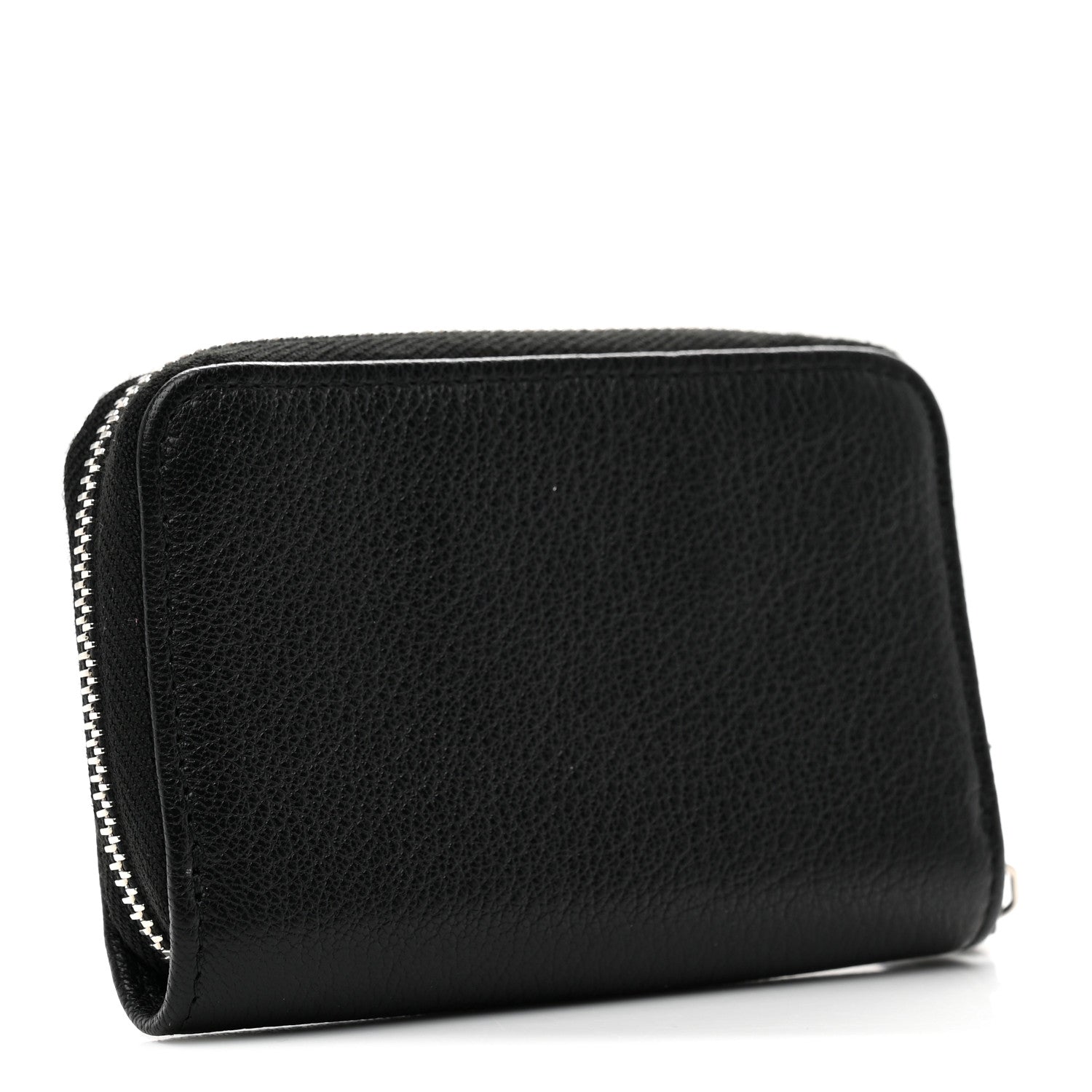 Goatskin Camellia Zip Coin Purse Black