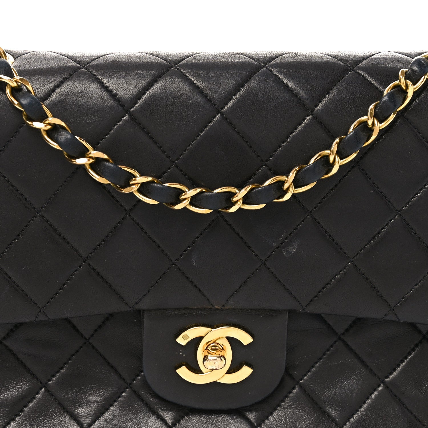 Lambskin Quilted Medium Double Flap Black