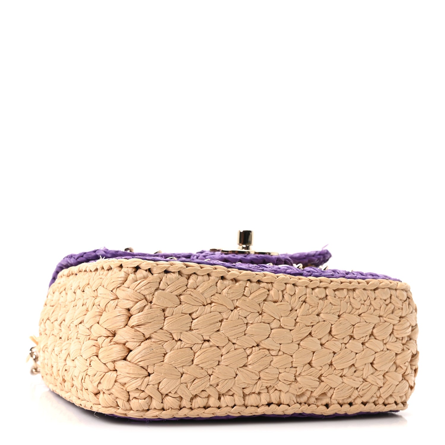 Raffia Chain Venice Beach Mini Flap Bag Beige Purple