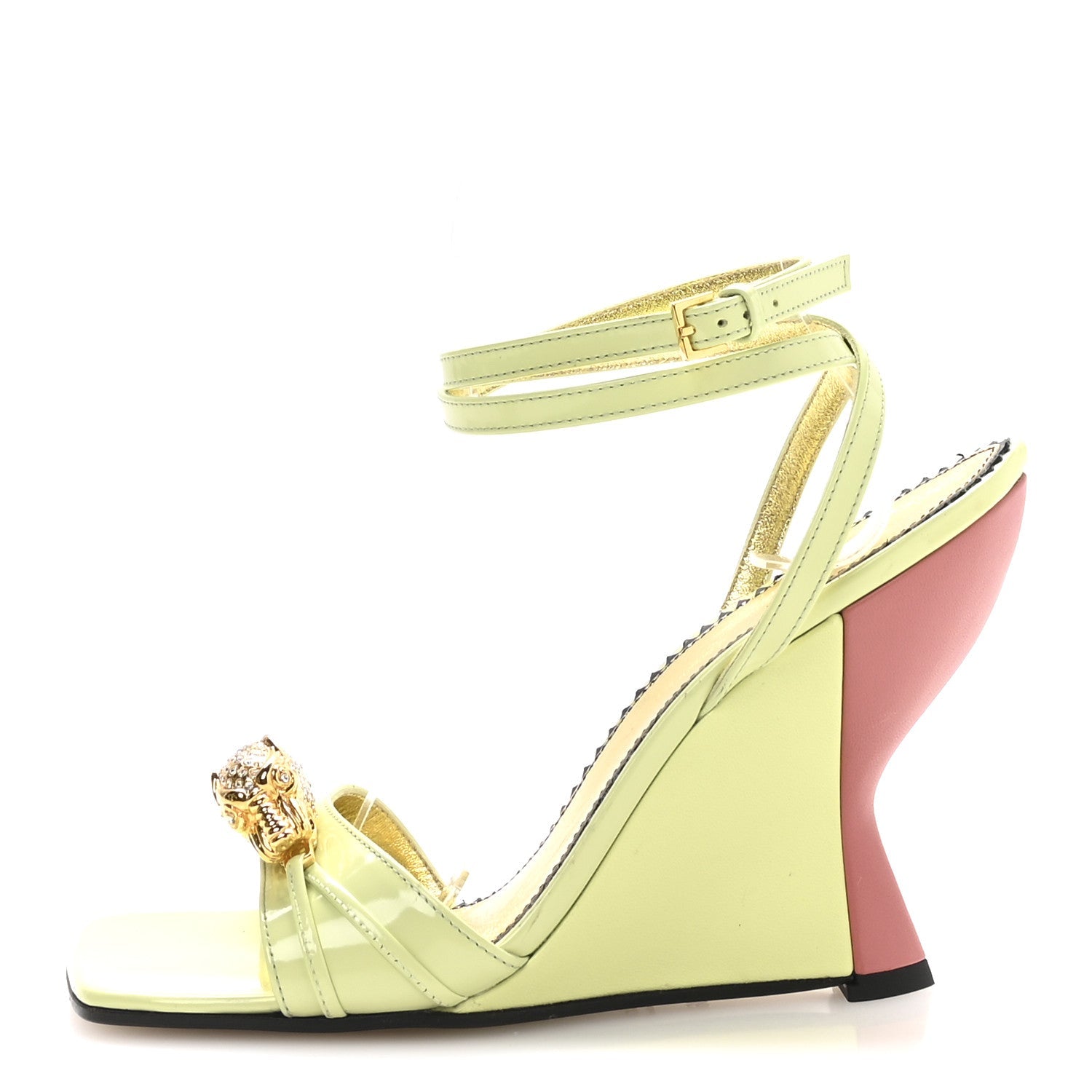 Regent Calfskin Crystal Snake Head Sandals 36 Pistachio Green