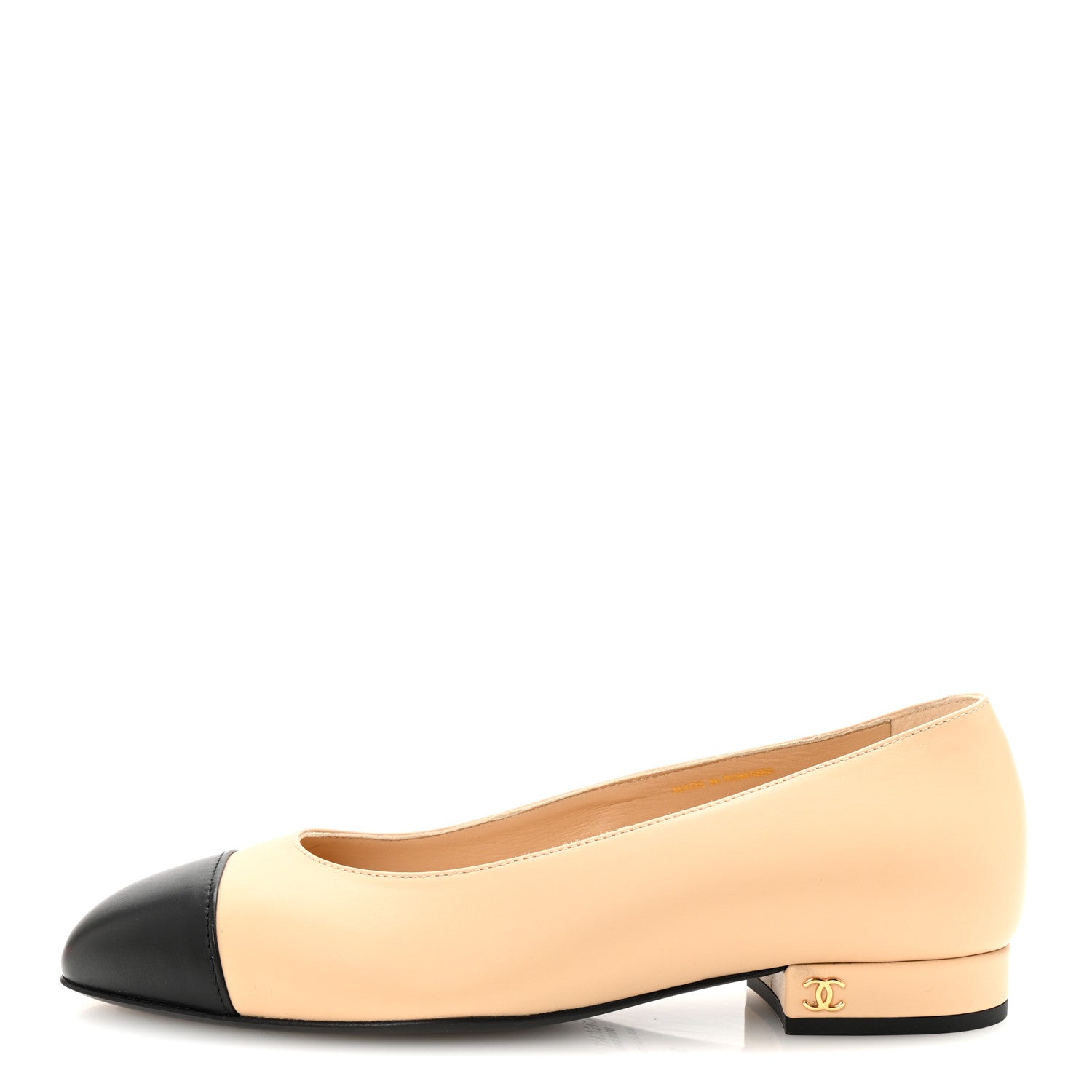 Lambskin Cap Toe CC Uniform Ballerina Flats 35 Beige Black