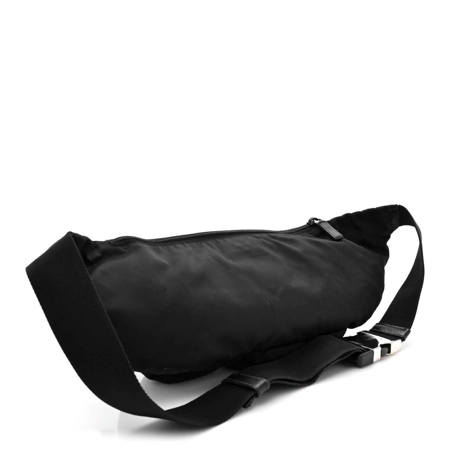 Re-Nylon Saffiano Metal Triple Pocket Belt Bag Black