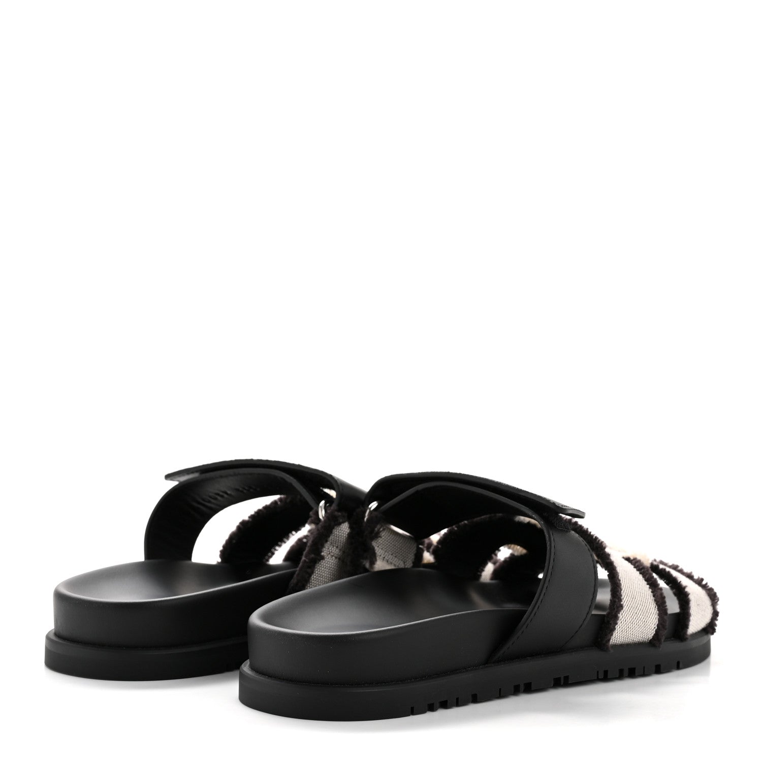 Techno Fringed H Canvas Caflskin Womens Chypre Sandals 36.5 Prunoir Black