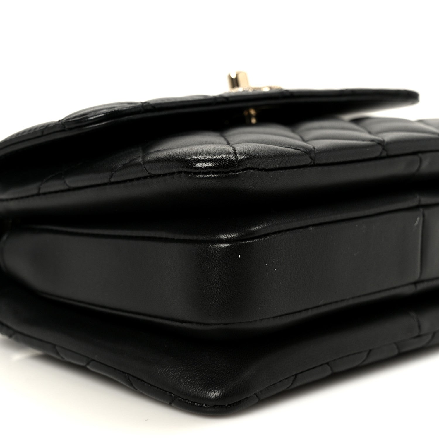 Lambskin Crystal Quilted Mini Trendy CC Dual Handle Flap Bag Black