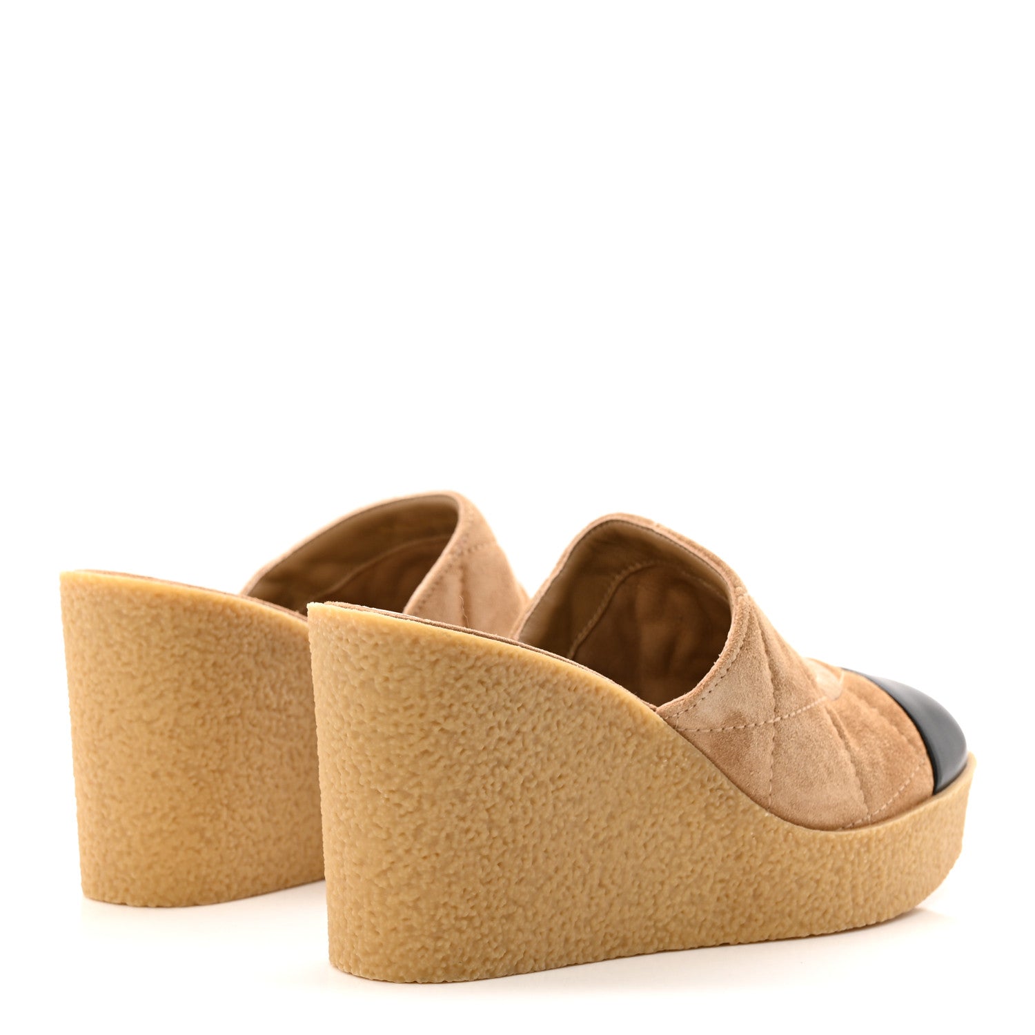 Suede Calfskin Lambskin Quilted CC Mules 40 Beige Black