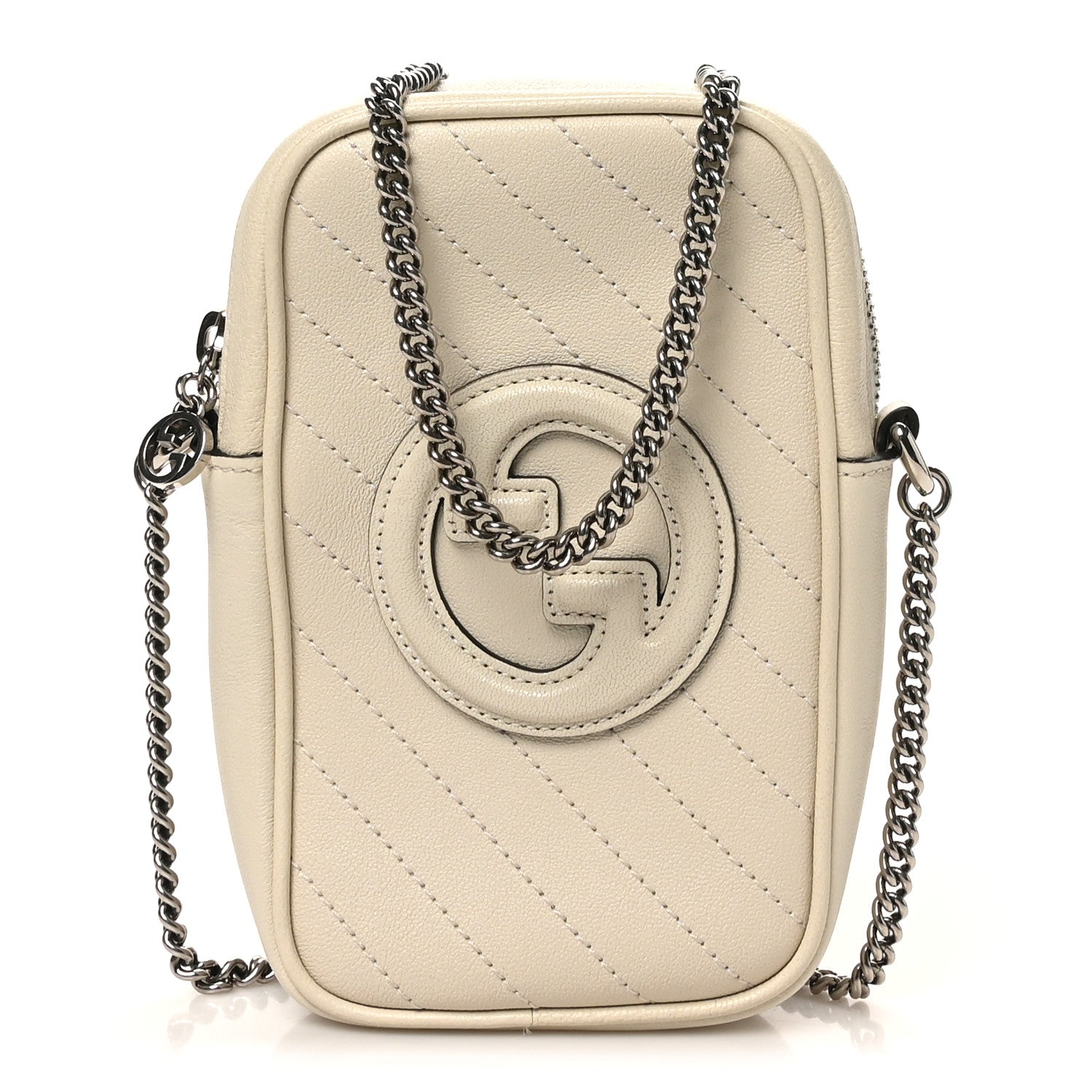 Sakai Be Green Calfskin Diagonal Stitched Mini Blondie Vertical Shoulder Bag Mystic White